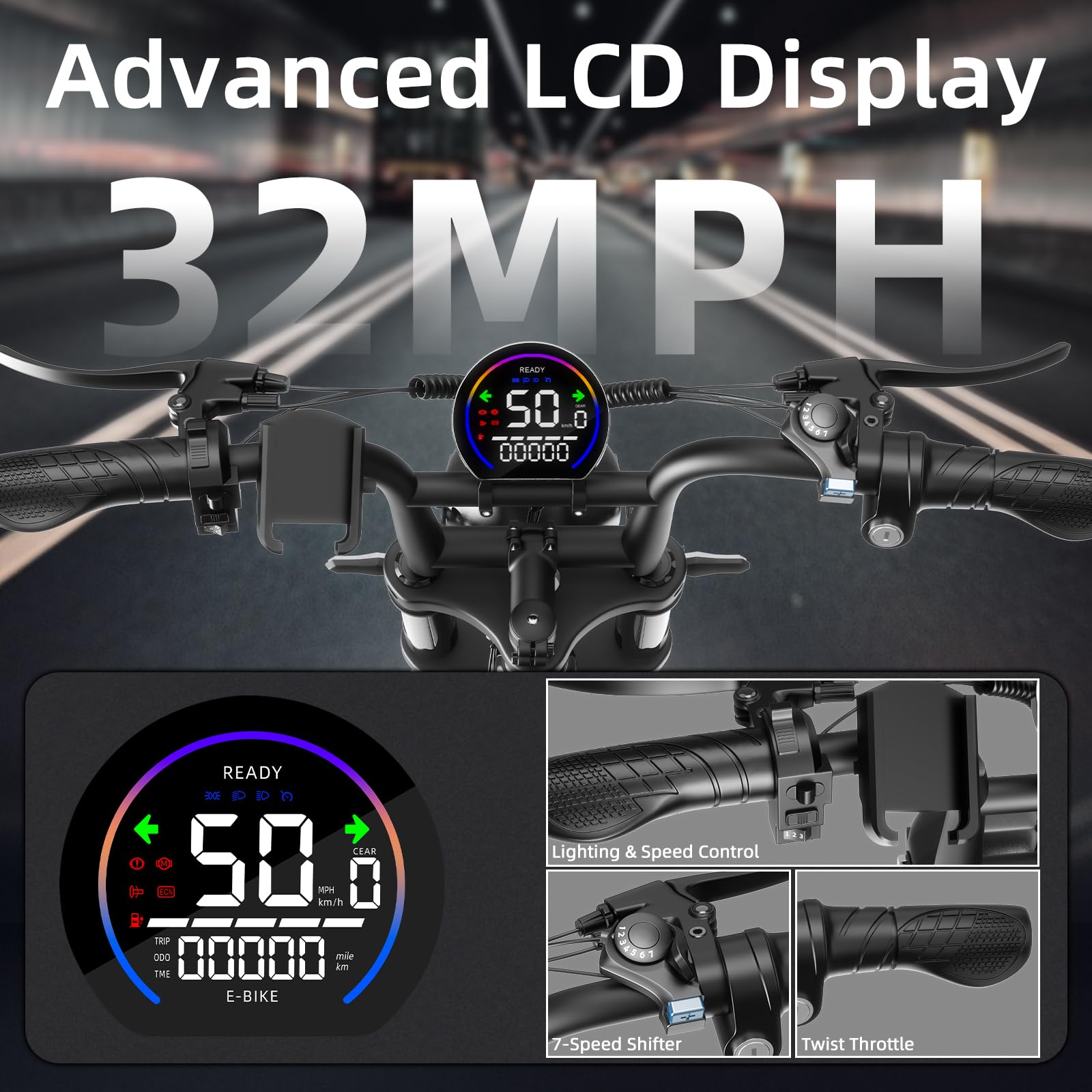 DEEPOWER S20 Electric Bike for Adults, 1500W Peak Motor Ebike, 48V 13/20/25AH Removable Battery, Up to 32MPH, 120+Miles, 20" Fat Tire Electric Motorcycle, All-Terrain Electric Dirt Bike with 7-Speed