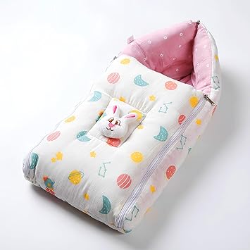 VoiDrop Baby Sleeping Bag for New Born, Muslin Baby Sleeping Bag 0-6 Month for Infant, Washable & Foldable Cotton Design (Pink)