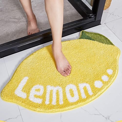 Miniatura 3 de Hi Space Alfombra de baño de 31.5 x 19.7 pulgadas, alfombra de baño en forma de limón para baño, antideslizante, lavable, suave, absorbente, bonita,