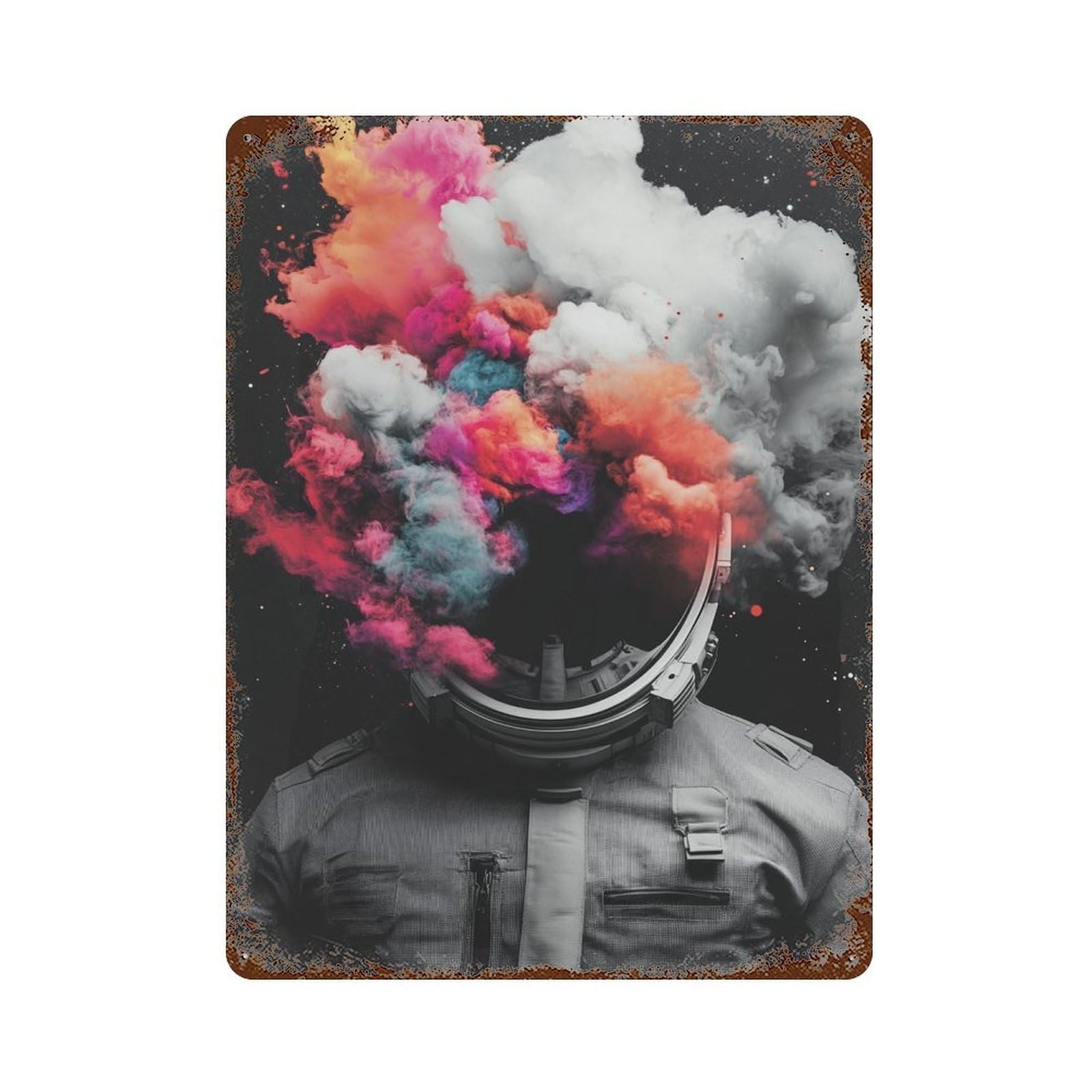 Cosmic Astronaut Smoke Art-1 15.7"x11.8" Rustic Tin Plaque, Retro Wall Decor for Garage, Bar And Workshop Decor