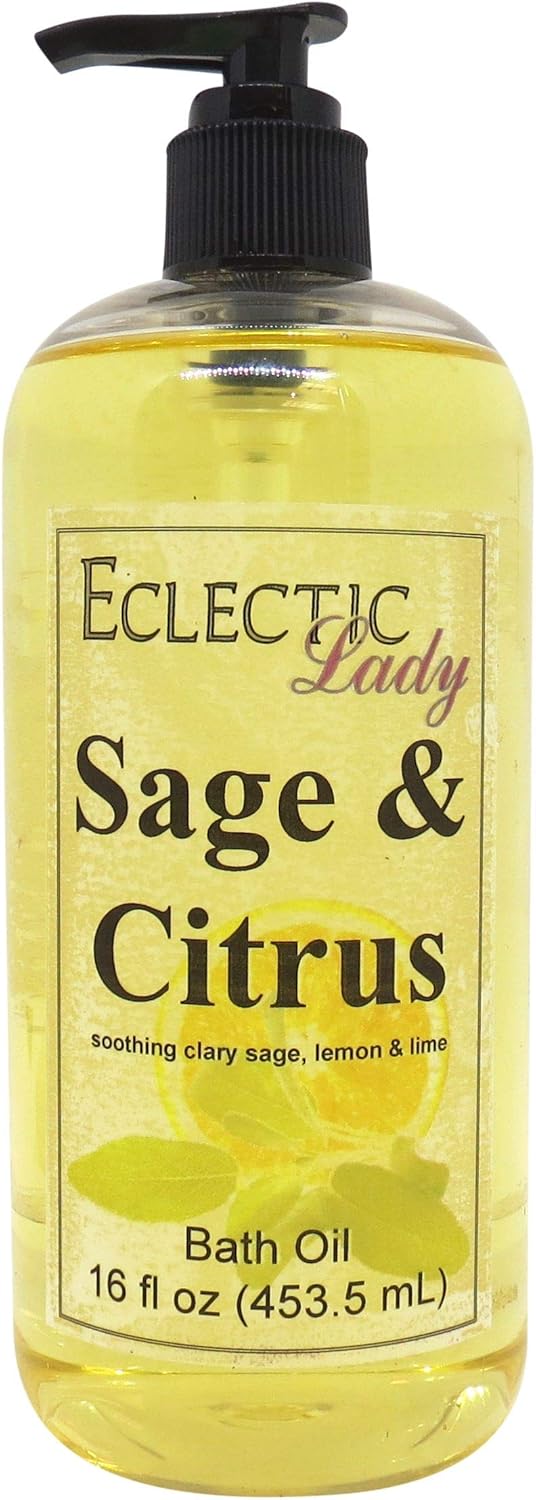 Sage And Citrus Bath Oil - Scented Body Oil - Relaxing & Moisturizing Bathing Oil - Fragrance Body Oil For Dry & Rough Sensitive Skin - 16 oz