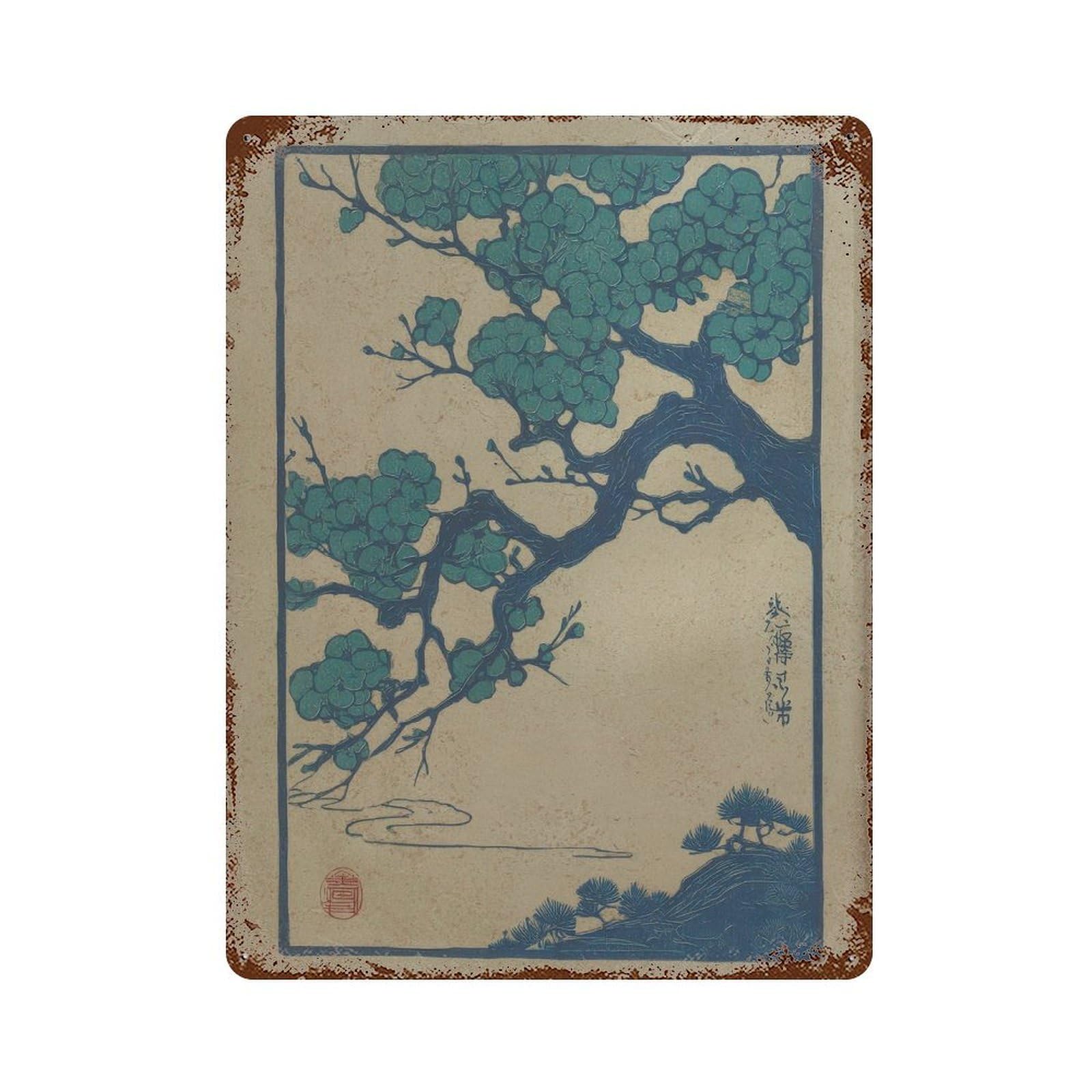 xiaoxiaoshen Blossoming Tree. Japanese Ukiyo Wall Decor Art Metal Tin Poster Modern Home Decor Art Home Bar Shop Decorations Vintage Sign 40x30cm