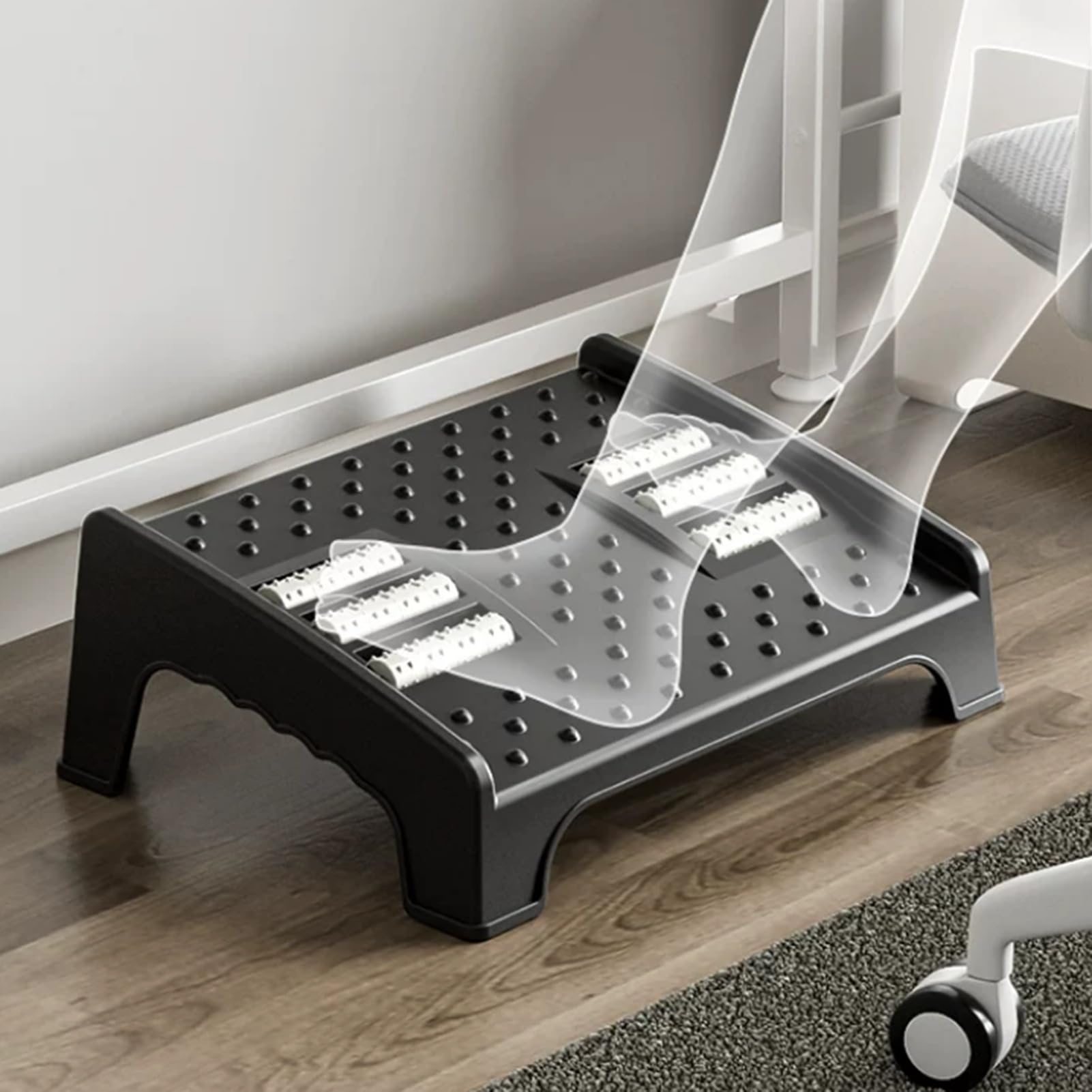 Poggiapiedi Sotto La Scrivania Con Rullo Massaggiante For I Piedi, Sgabello Ergonomico For Le Scrivanie Da Ufficio, Angolo Di Inclinazione 20° E Cuscinetti Antiscivolo(Black)