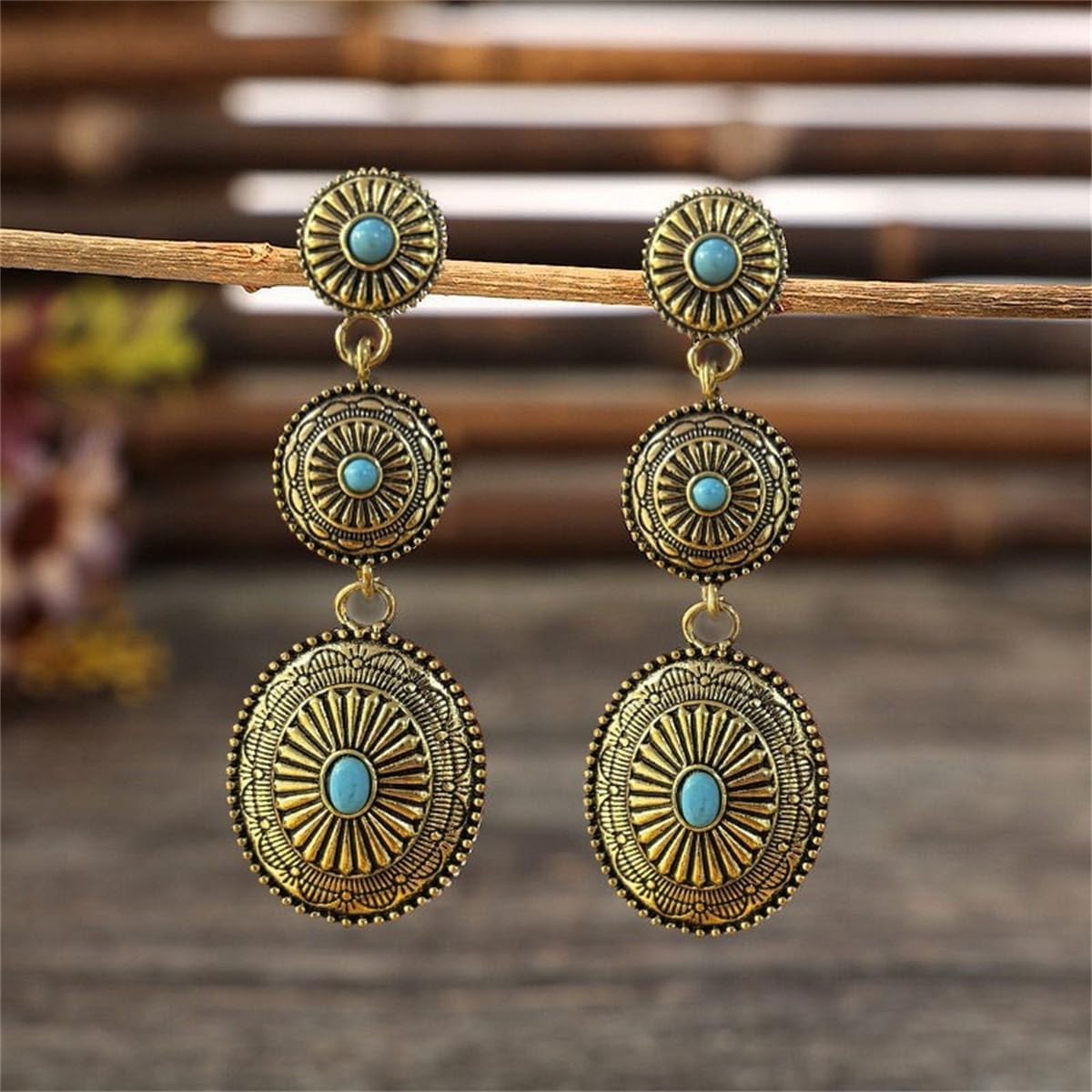 Boho Western Earrings Vintage Turquoise Concho Statement Earrings Country Outfit Accessories Jewelry - Image 2