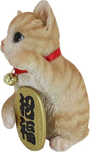 Miniatura 3 de Ebros - Figura de gato japonés Maneki Neko con collar de cascabel, 6.5 pulgadas de alto, figura coleccionable de gatos de la suerte (naranja tabby)