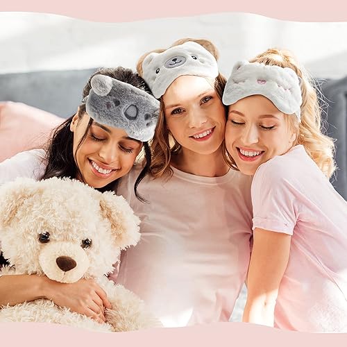 Miniatura 4 de SATINIOR Máscara de dormir para niños, 3 piezas, máscara de dormir para niños, máscara de dormir con bonito diseño de animales, máscaras suaves para
