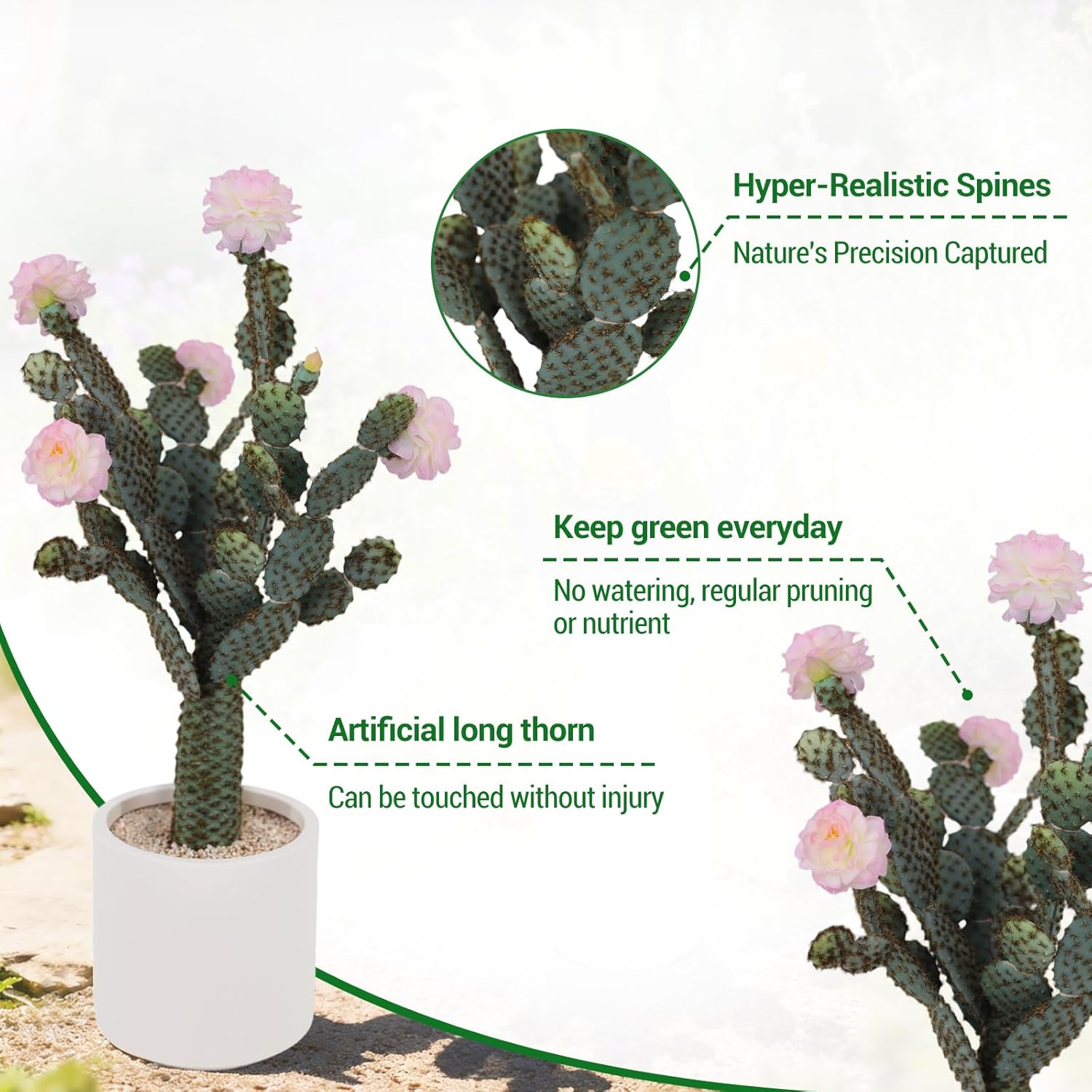 5Ft Artificial Cactus, Tall UV Resistant Faux Cacti Plant, Realistic Texture Fake Desert Cacti Fake Big Plant for Home Garden Office Indoor Outdoor Decoration Green Pink