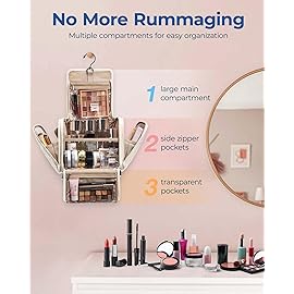 BAGSMART Travel Toiletry Bag, Large Capacity Cosmetic Bags for Women with Hanging Hook, Water-resistant for Toiletries Accessories Brushes Sponge, With Handle