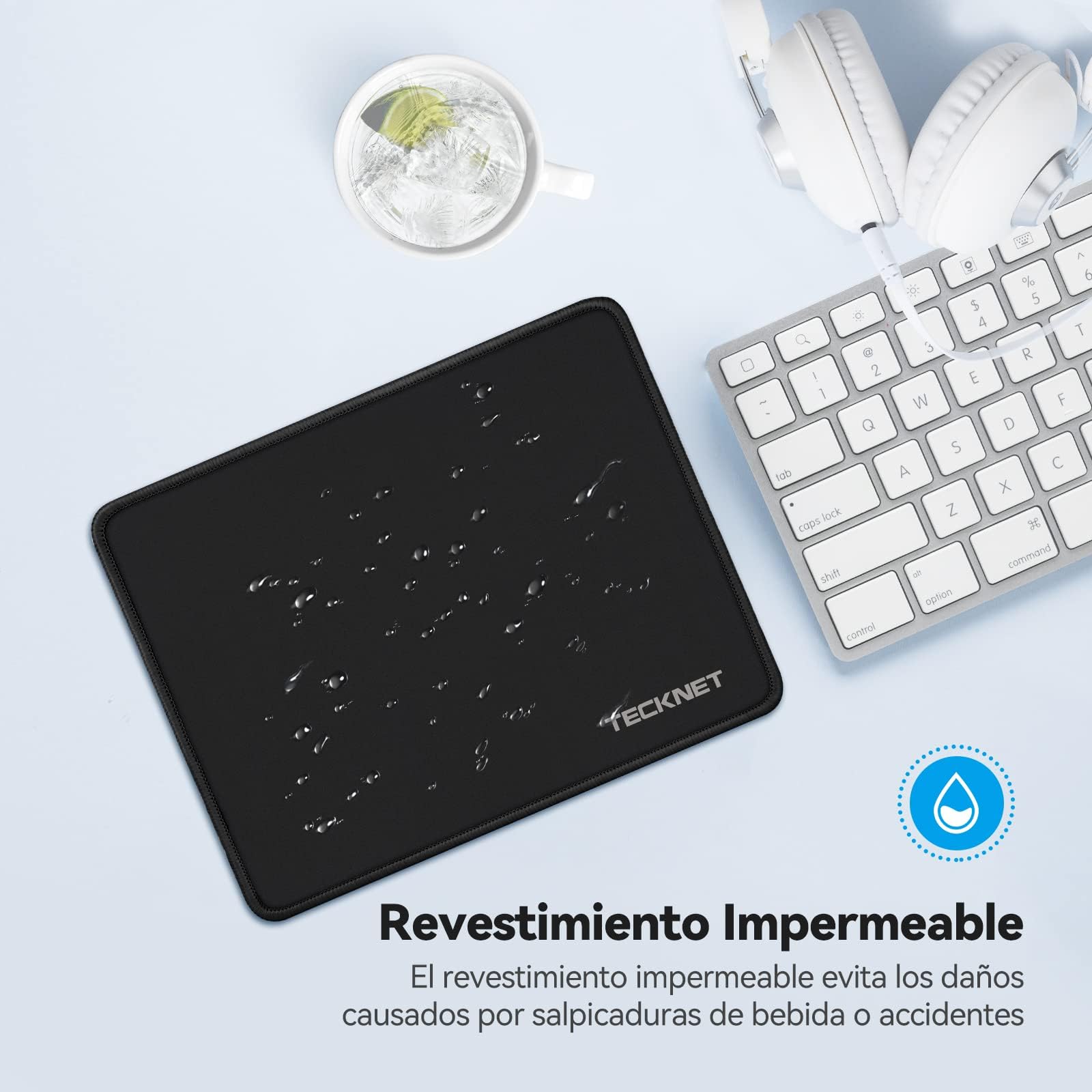 TECKNET L Alfombrilla de ratón, 270 x 210 x 3 mm, Superficie de Tela Impermeable, Seguimiento Fluido y preciso, Alfombrillas de ratón para Ordenador PC portátil, Base de Goma Antideslizante