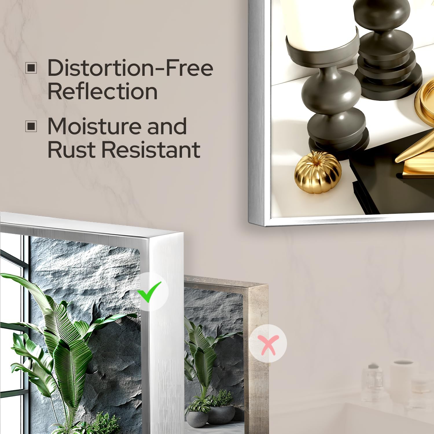 HOUSE REFLECTION 22 x 34 Inch Brushed Nickel Mirror – HD Ultra-Clear Tempered Glass, Beveled Edge, Rust-Proof, Water-Resistant, Vertical/Horizontal Installation, Scratch-Resistant Bathroom Mirror