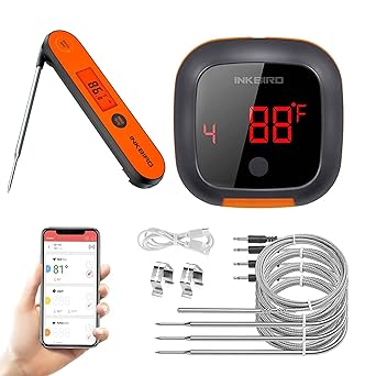 Review Inkbird Bluetooth BBQ Meat Thermometer IBT-4XS & Instant Read Thermometer IHT-1P, Digital Wireless Grill Thermometer with 4 Probes, 150FT Kitchen Food Thermometer for Cooking Smoker Oven, Magnet
