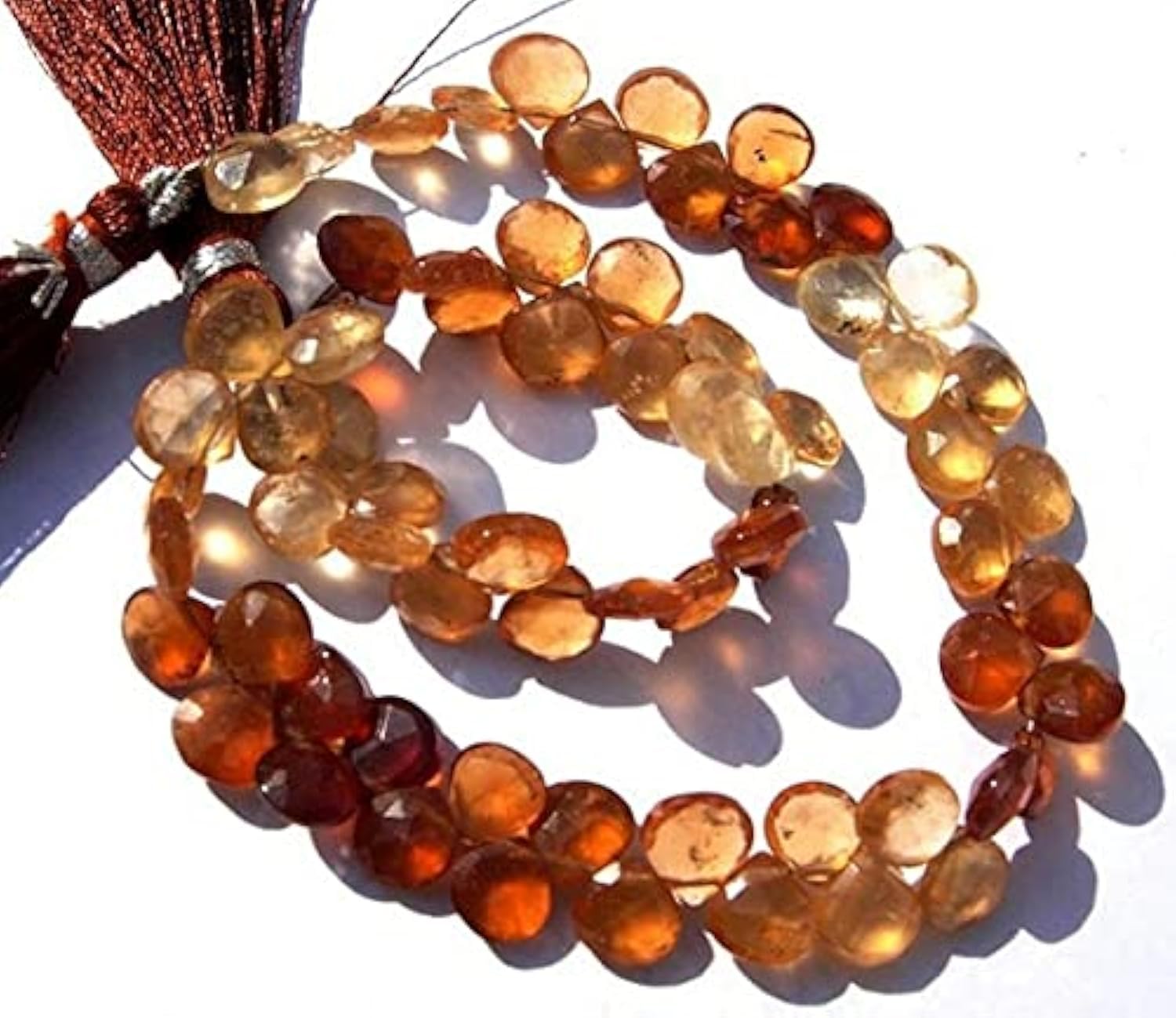 Hessonite garnet faceted heart briolettes 7-8mm fil de pierres gemmes pour création bijoux