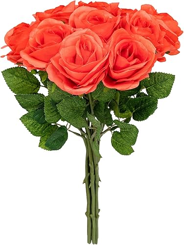 Softflame Flores ArtificialesFalsasFaux - Rosa Coral 10 PIEZAS para Boda, Hogar, Fiesta, Restaurante