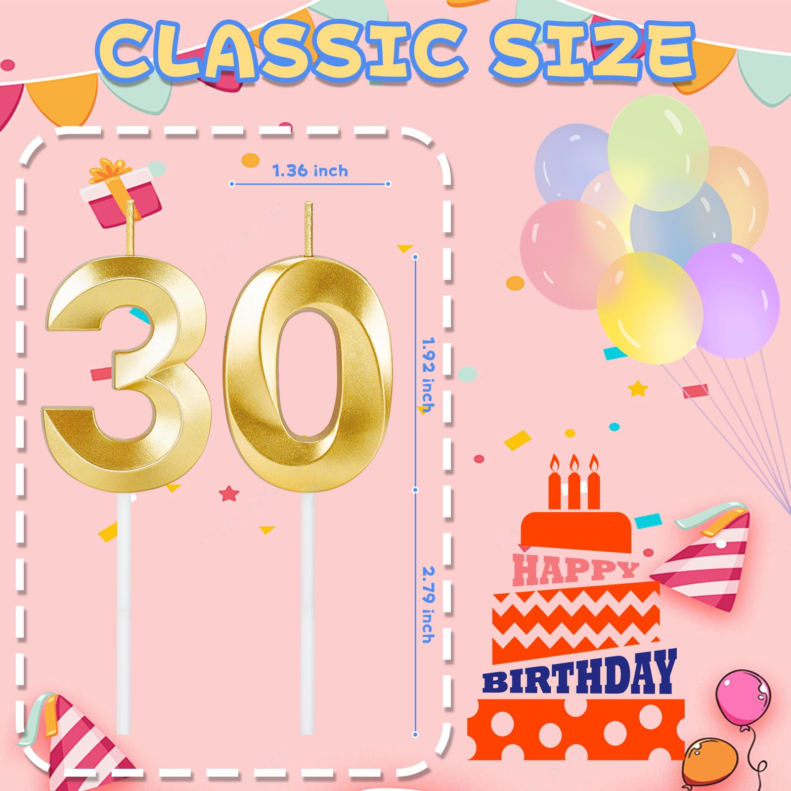 Velas de cumpleaños número 30 para pastel, velas de números dorados para decoración de tartas de feliz cumpleaños, decoraciones de cumpleaños para ella, él, fiesta, aniversario, boda