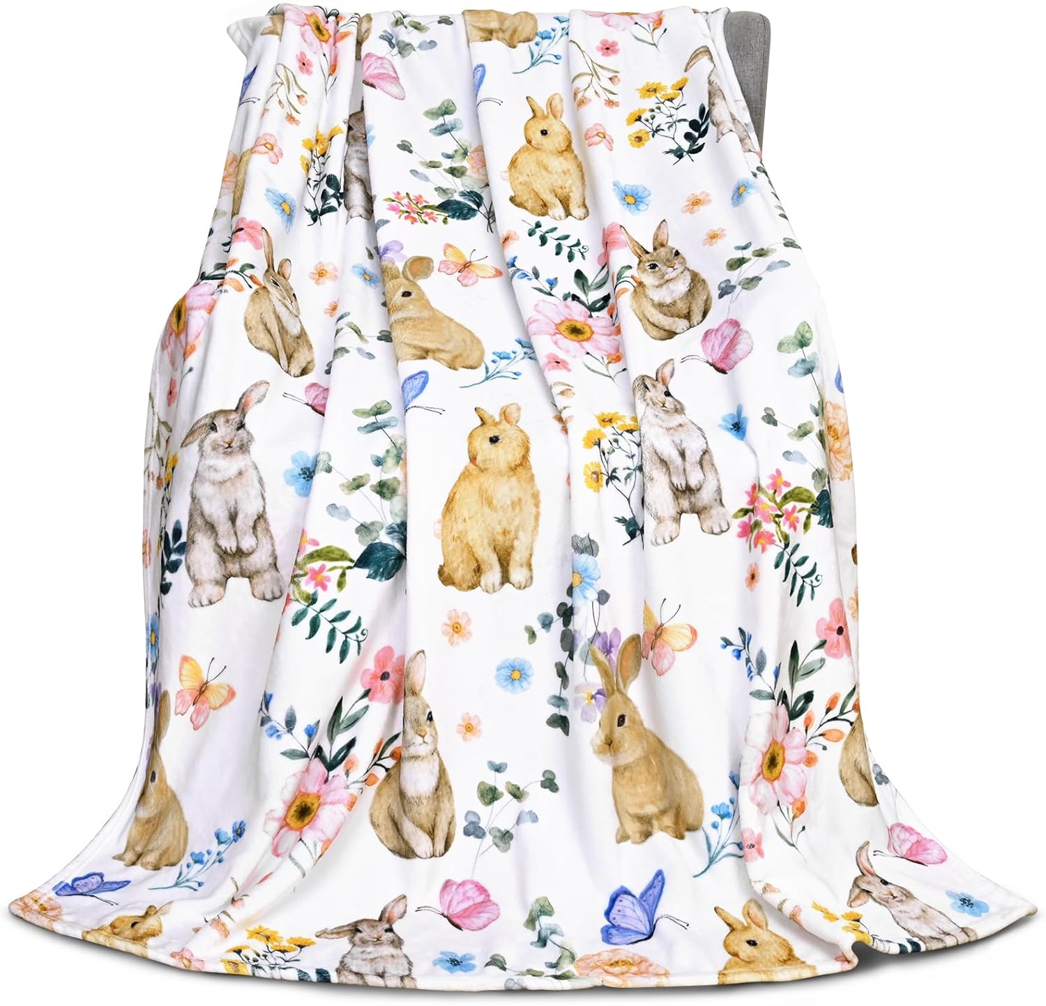 ASPMIZ Easter Fleece Throw Blanket, Spring Floral Blanket