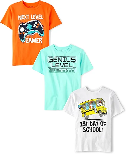 The Children's Place Boys' School,Learning Short Sleeve Graphic T-Shirts,3 Pack