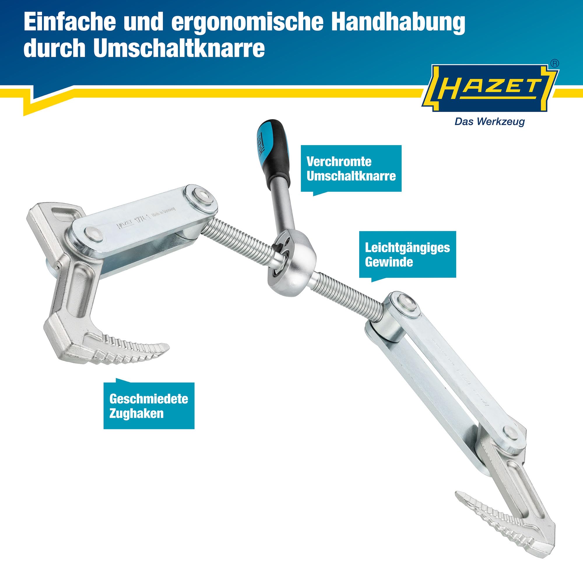 HAZET Balken-Zuggerät 1774-1 I Spannweg: 115 mm, Gesamtbreite: 440 mm, Knarrenlänge: 275 mm, Trapezgewinde TR 16 x 5 I zum Spannen, Ziehen und Zusammenpressen von Hölzern