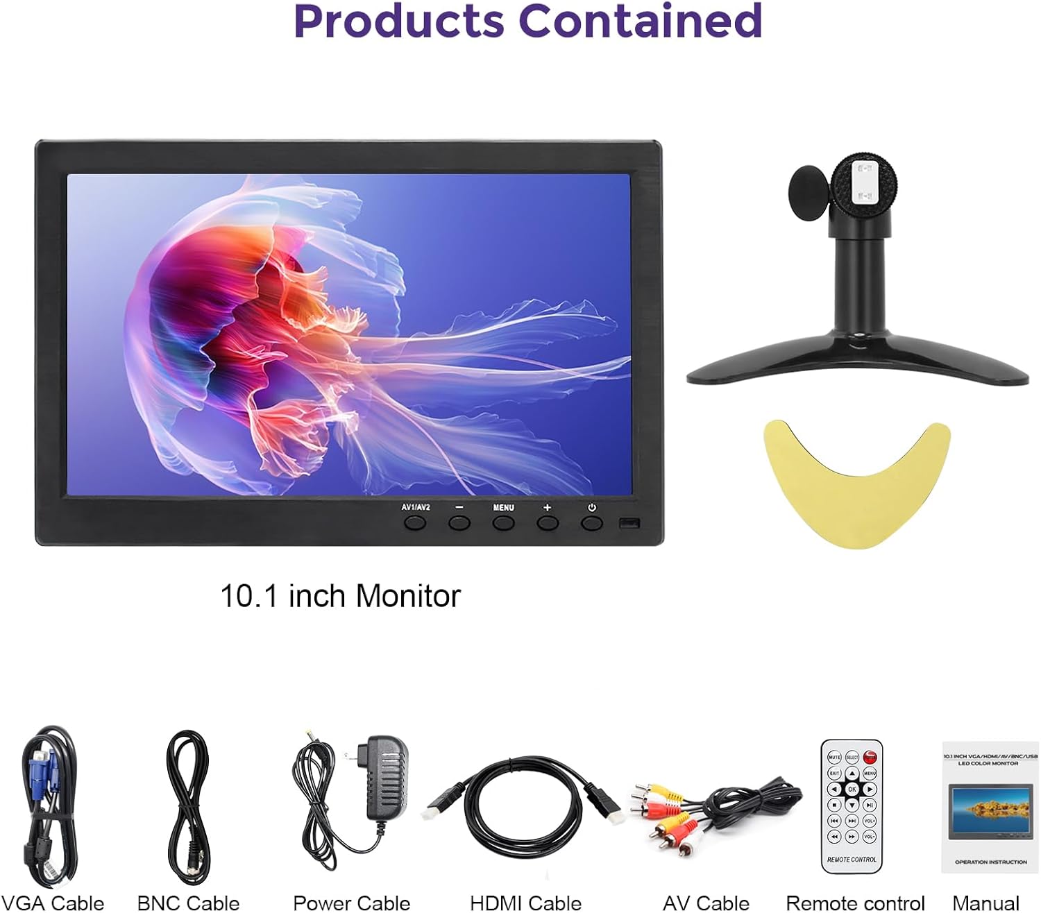 OSCY 10.1 Inch Small Monitor, Security with 1366x768 Resolution 60HZ IPS CCTV Monitor Support HDMI/VGA/AV/BNC for Gaming CCTV