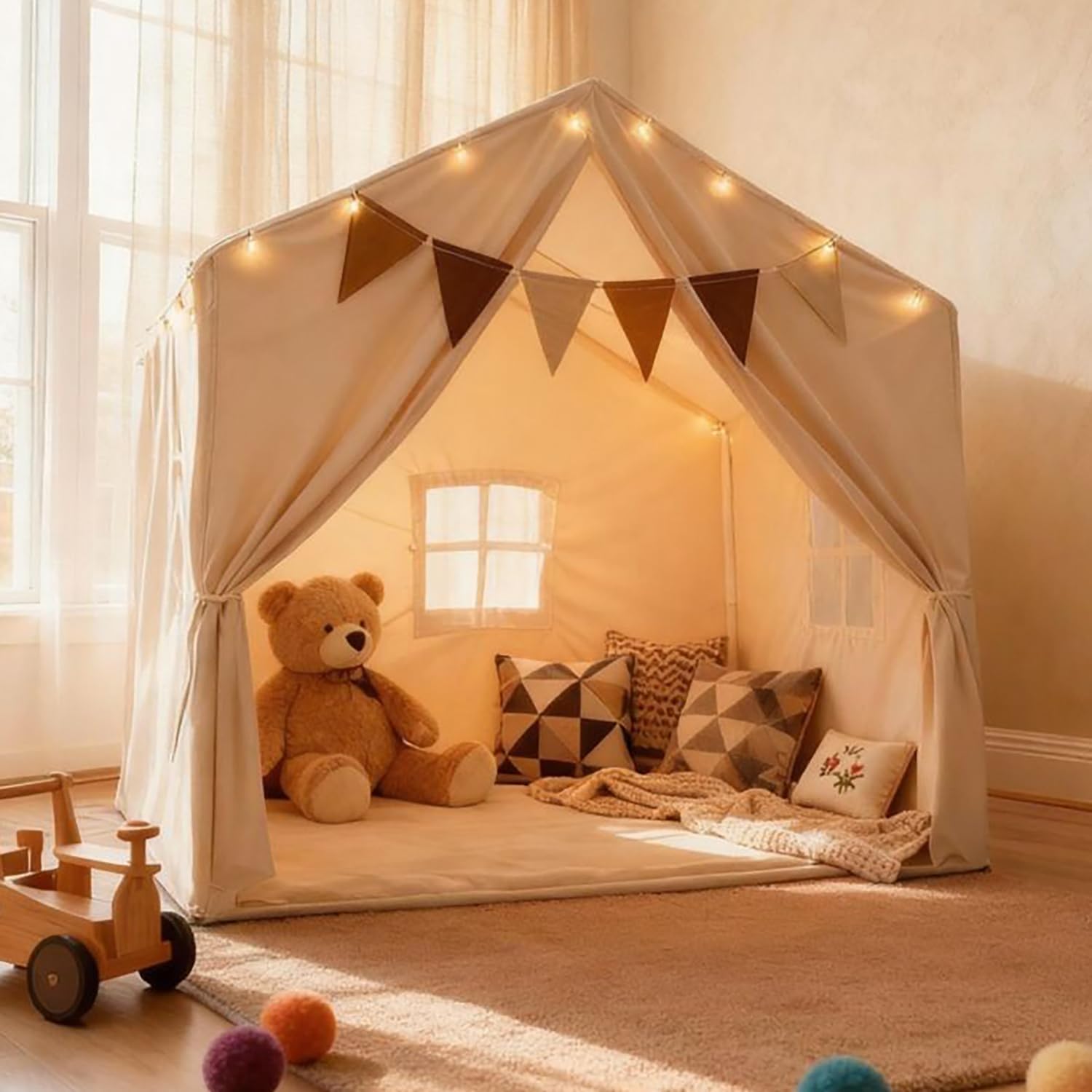 Kimglurs Kids Play Tent Indoor, Playhouse with Star Lights, 57x36x52 in