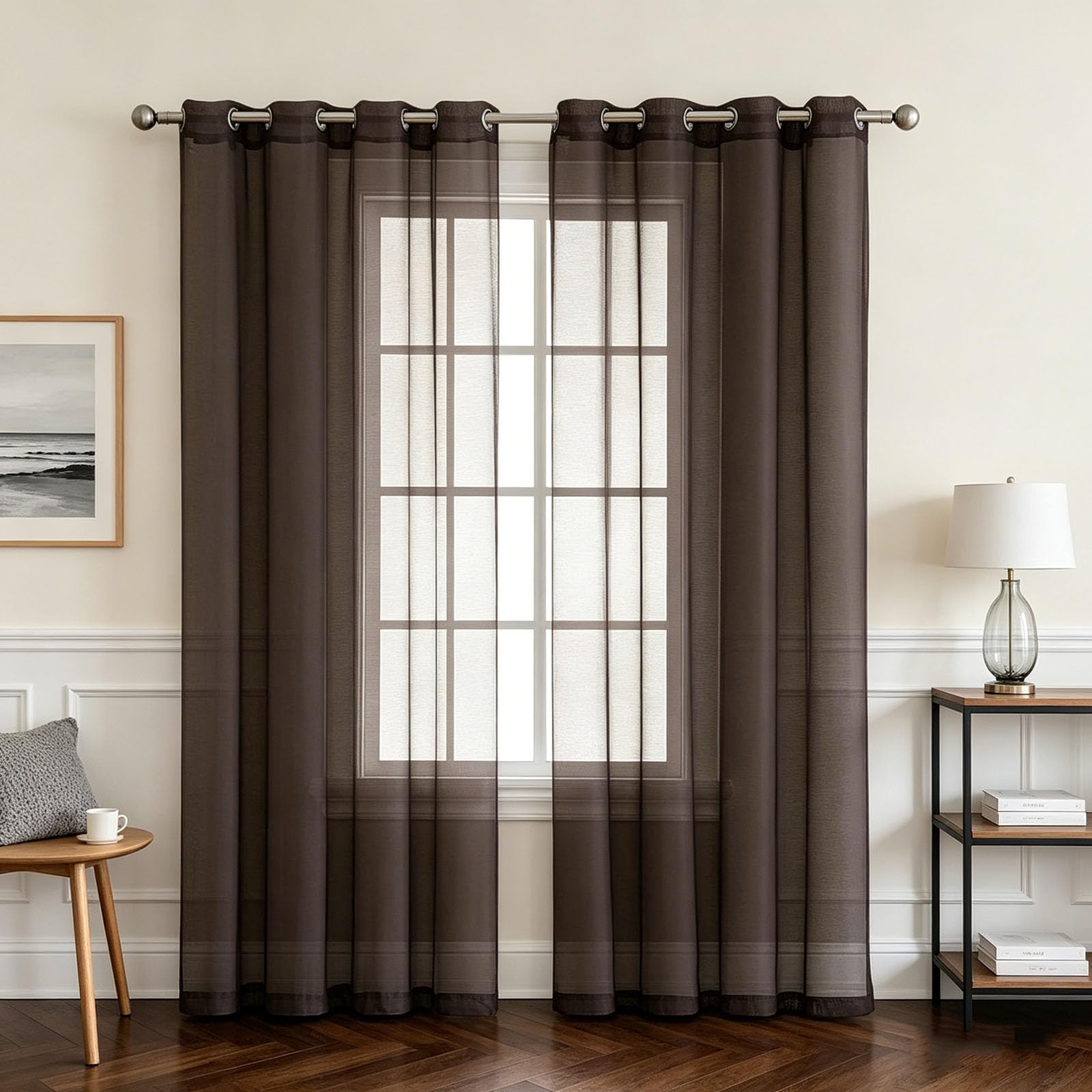 Voilage rideau 105 x 210 cm haut de gamme marron décoration maison
