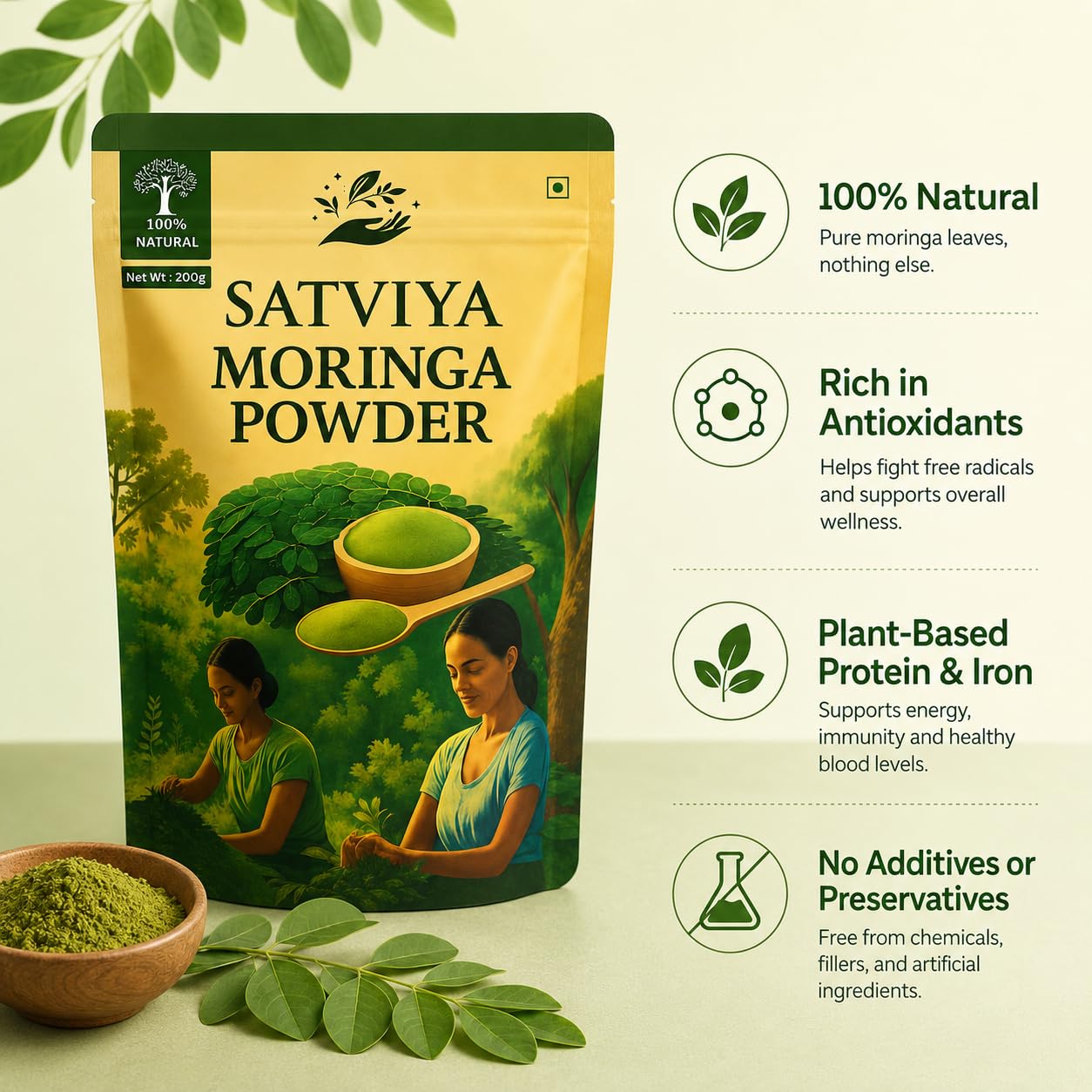 Moringa Powder Organic India - 350g, Pure Natural Moringa Leaves powder, Ayurvedic Superfood for Naturally Boost Energy Levels, Immunity, Boost Energy Level & Digestion — Amazon image 5