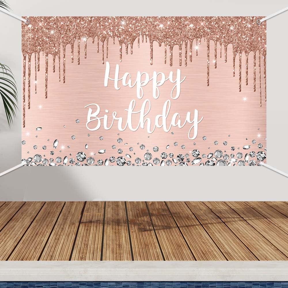 Toile De Fond Anniversaire 1,8x1,1 M Thème Rose - Décoration Fête, Photo, Réutilisable, Facile à Accrocher - 4