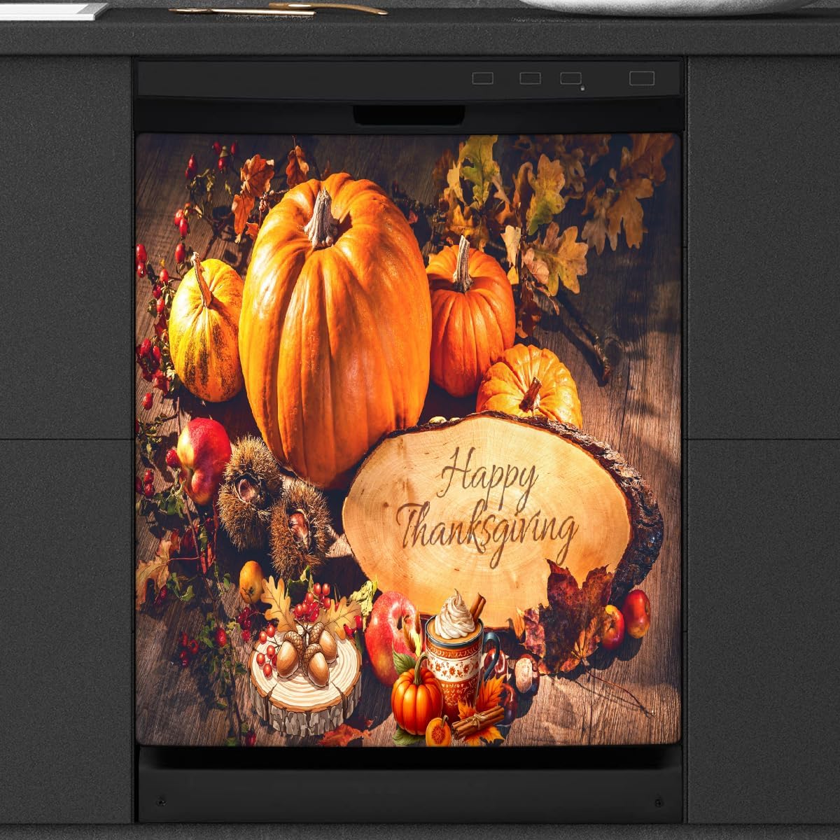 Magnetic Dishwasher Cover Thanksgiving Pumpkin Dishwasher Covers Decorative for The Front,Magnetics Refrigerator Cover Panel Decal Skin for Kitchen Magnet Cabinet Appliance 23"X26"