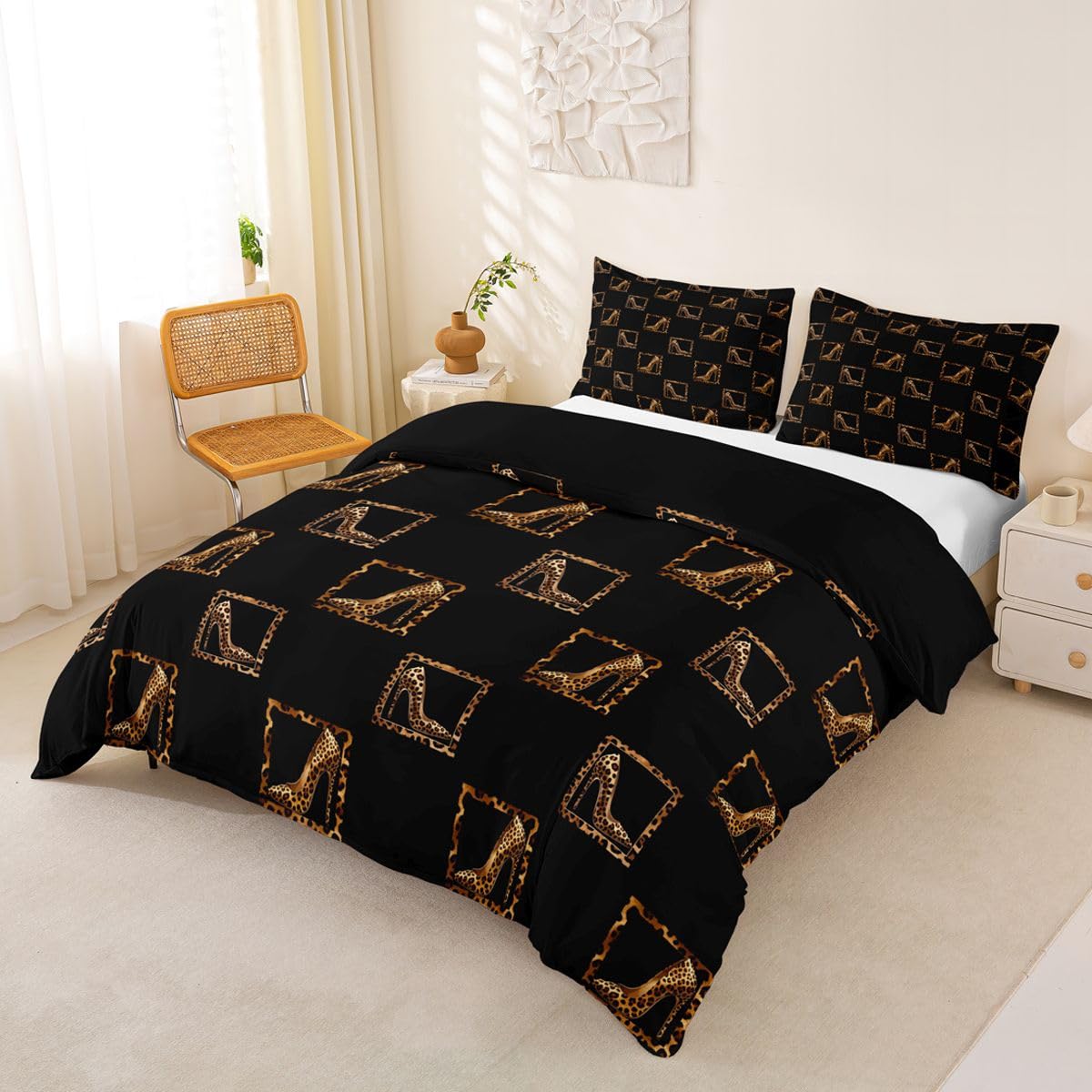 Homewish Leopard Print Super King poszewka na kołdrę nowoczesny nadruk zwierzęcy zestaw pościeli dla dorosłych nastolatków kobiet luksusowe urocze wysokie obcasy poszewka na kołdrę geometryczna siatka
