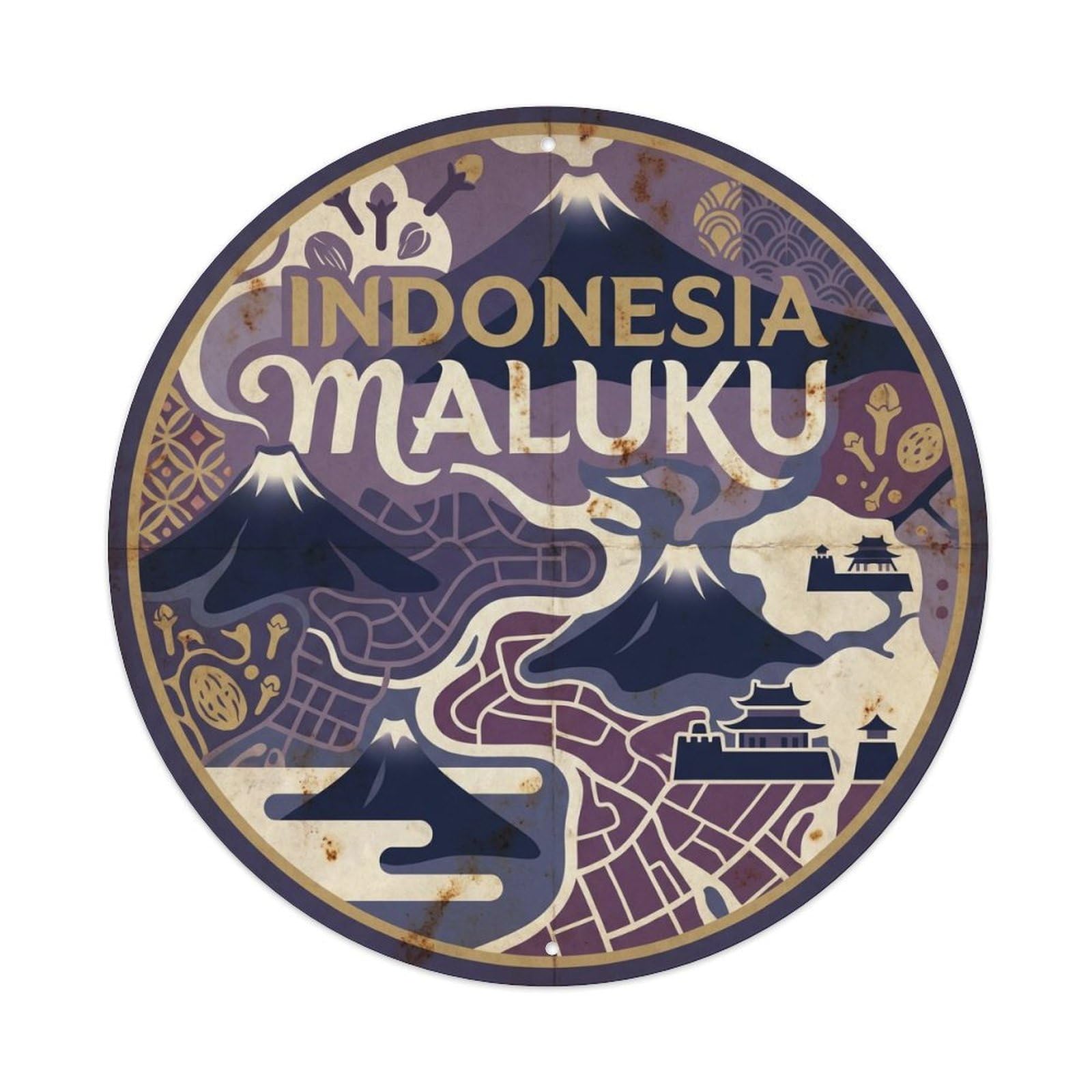 Indonesian Molucca Islands Southeast Asia Woodblock Metal Tin Sign