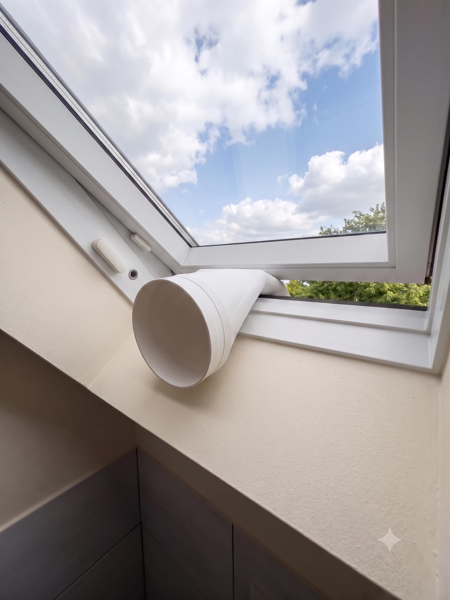 Fensteradapter für mobile Klimaanlagen & Klimageräte | Abluftschlauch Adapter für Dachfenster, Kippfenster & Türen mit geringem Spalt von nur 35mm! (für 130mm Schlauch)