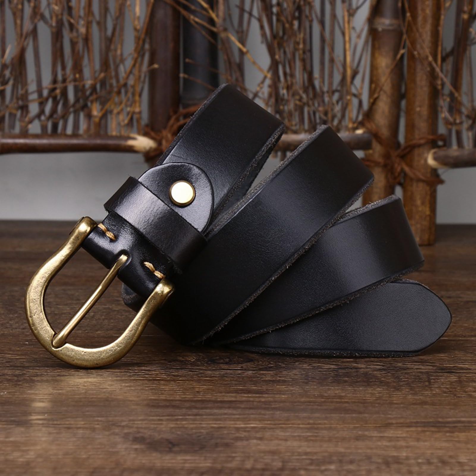 NALANY Full Grain Cow Leather Belt with Anti-Scratch Buckle,Real