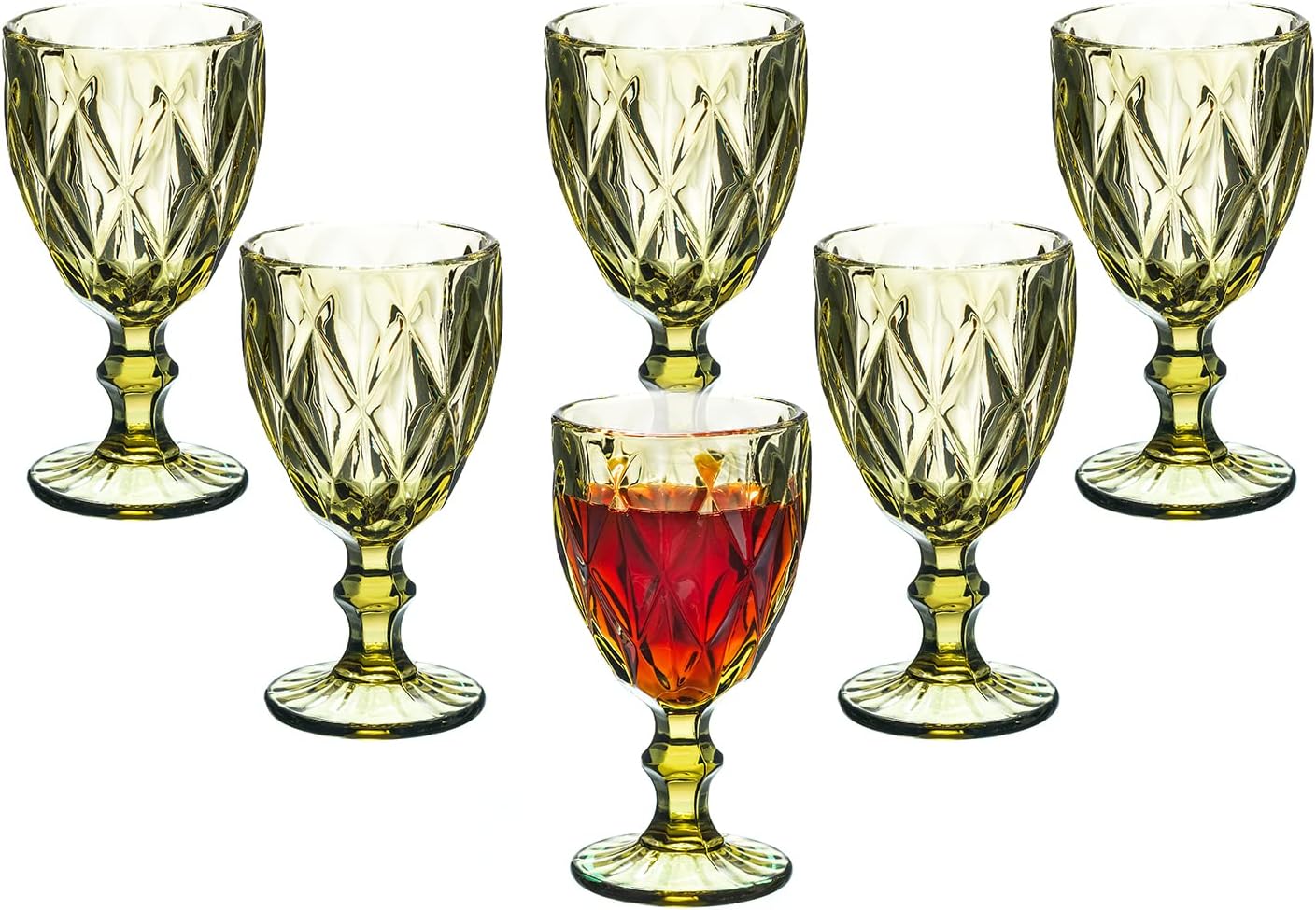 Vintage Wine Glasses Set of 6, 10 Ounce Colored Glass