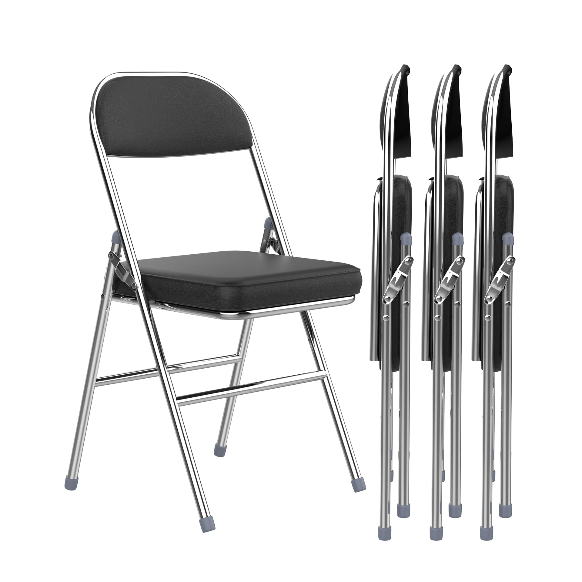 PIPOXER - Juego de 4 sillas plegables de PU, silla de oficina plegable para el hogar de la oficina, silla de invitados acolchada poderosa, color negro