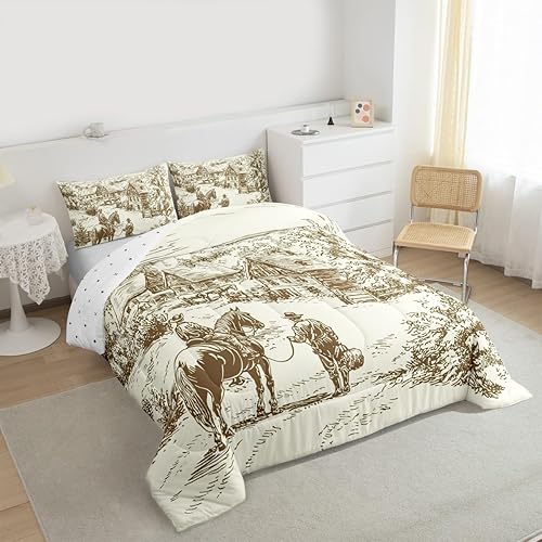 Miniatura 2 de Erosebridal Juego de edredón vintage occidental, tamaño King, ropa de cama de vaquero para niños y hombres, juego de ropa de cama de vaquero