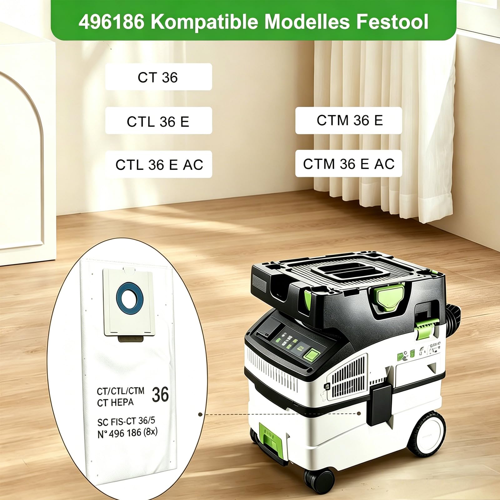10 Stück Filterbeutel für Festool CT 36 / CTM 36 E/CTL 36 E CLEANTEC Serie