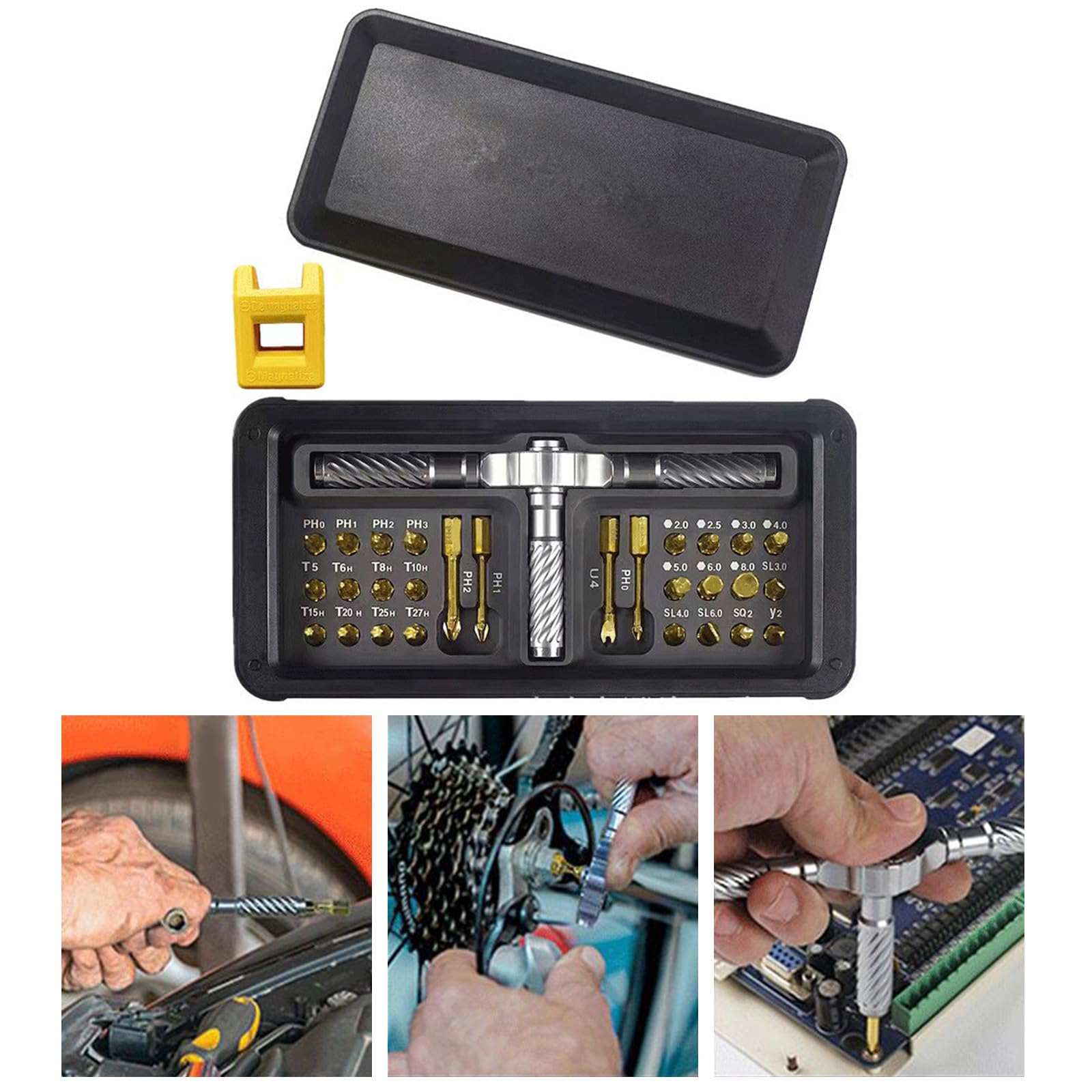 Ensemble de tournevis à cliquet multifonction 30 en 1 - Plusieurs embouts magnétiques - Outils de réparation pour PC et téléphone