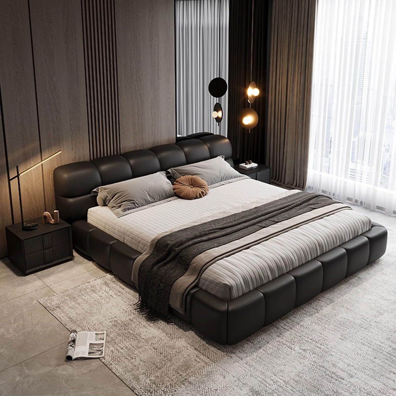 Modern Simplicity Full Size Bed Frame King Size Upholstered Platform Bed Frame Wooden Slats Support Noise-Free Black
