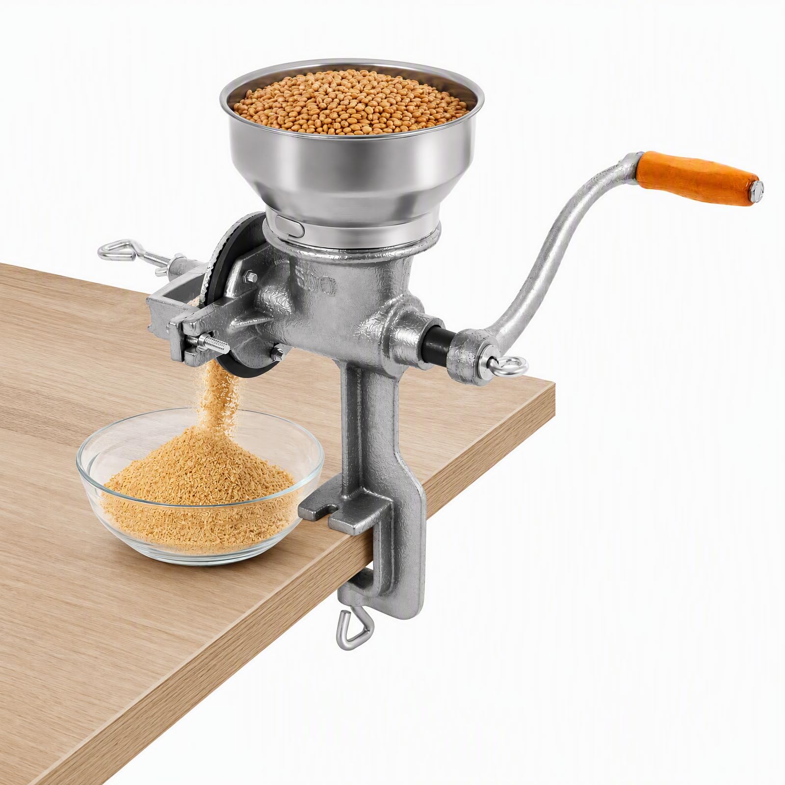 Macinino manuale per cereali, in ghisa, per farina d'avena con spremiagoli, apertura di riempimento da 9 cm, morsetto a C, 0,5 kg, macina papavero, per caffè, noci e mais