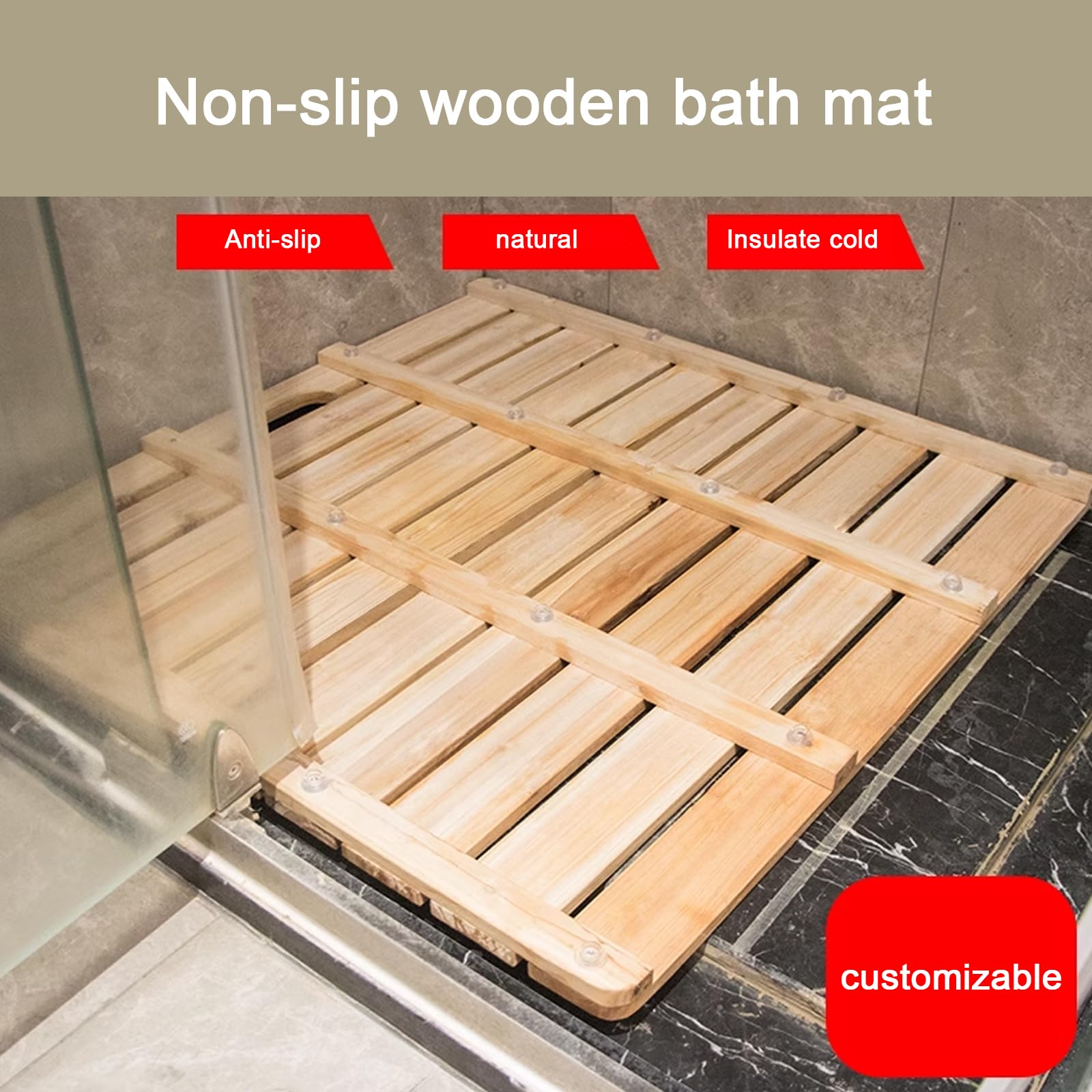 Tappetino da bagno ecologico in bambù, impermeabile, antiscivolo, con tavoletta rettangolare (78,7 x 61 cm), design in legno naturale per bagno e cucina, ideale per decorare la casa