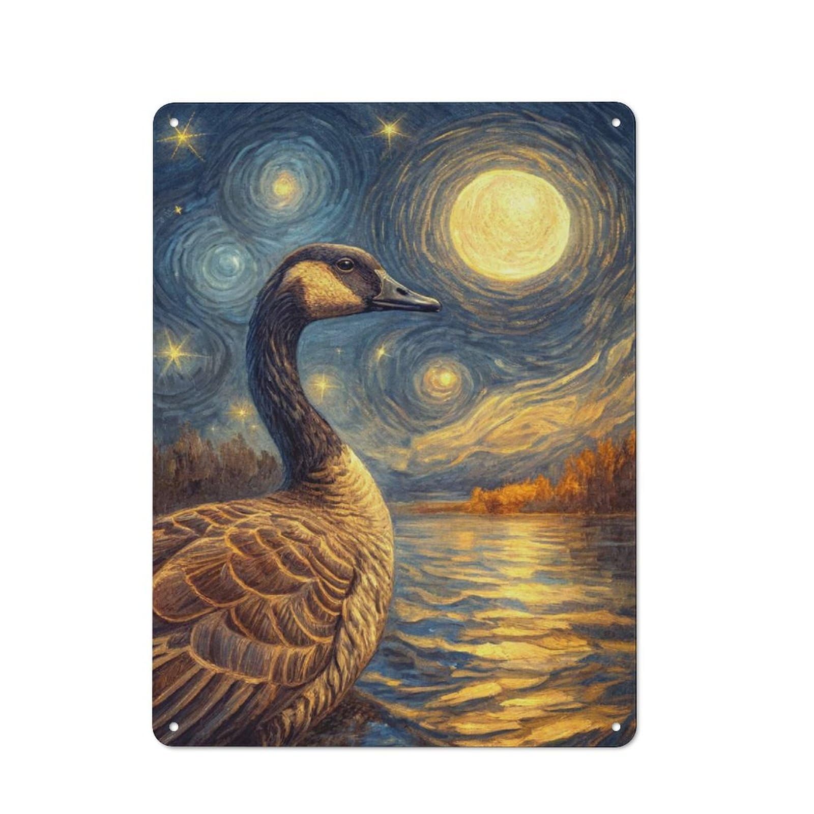 Junmoney Style-12 Tin Sign With Goose Under Starry Night Sky Design 40X30cm, Understated Studio Wall Plaque For Hobby Room, Office, Lounge Or Living Room
