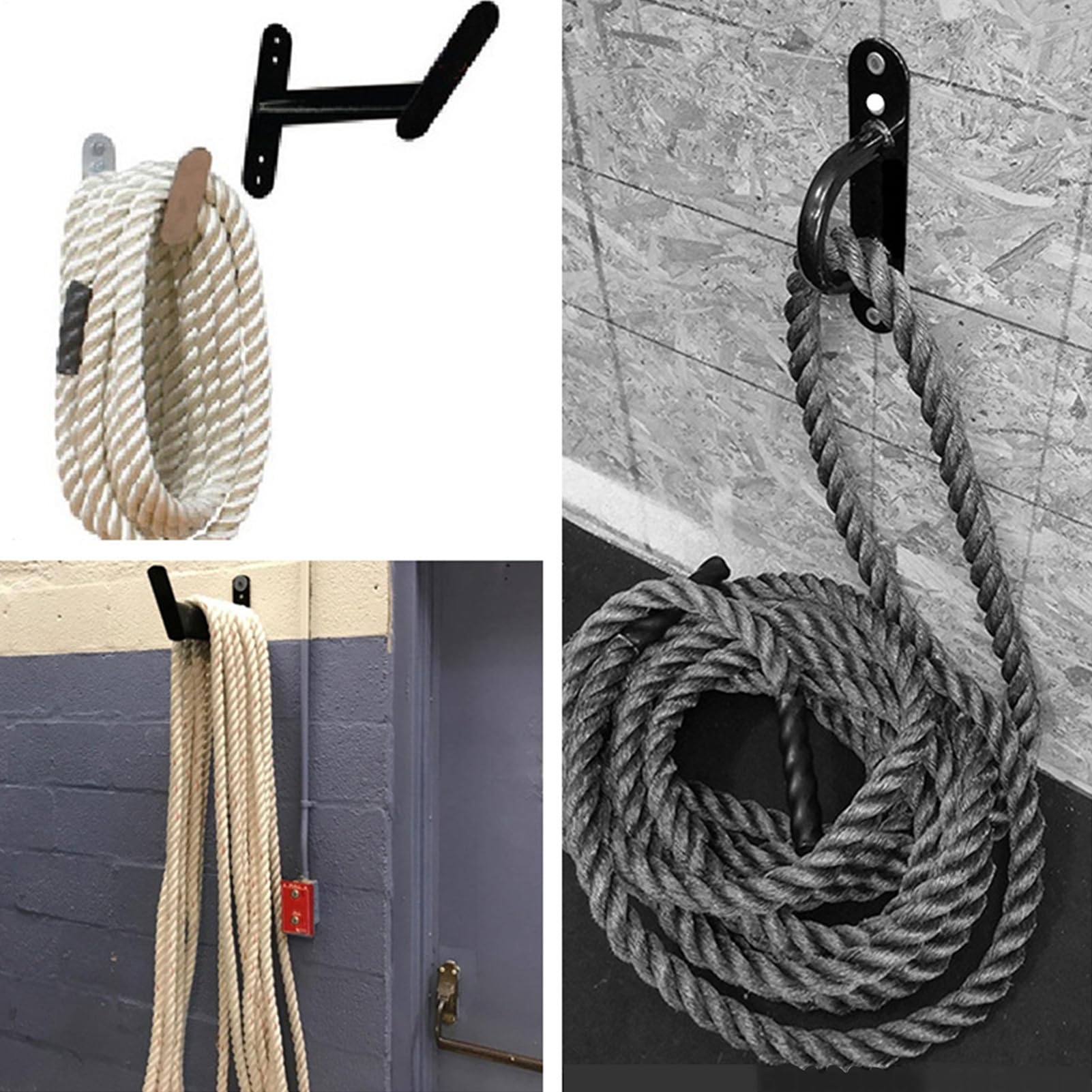 Battle Rope - Supporto da parete per corda da combattimento | gancio da parete, supporto per corda da combattimento in acciaio, scaffale , gancio per corde da combattimento nero per