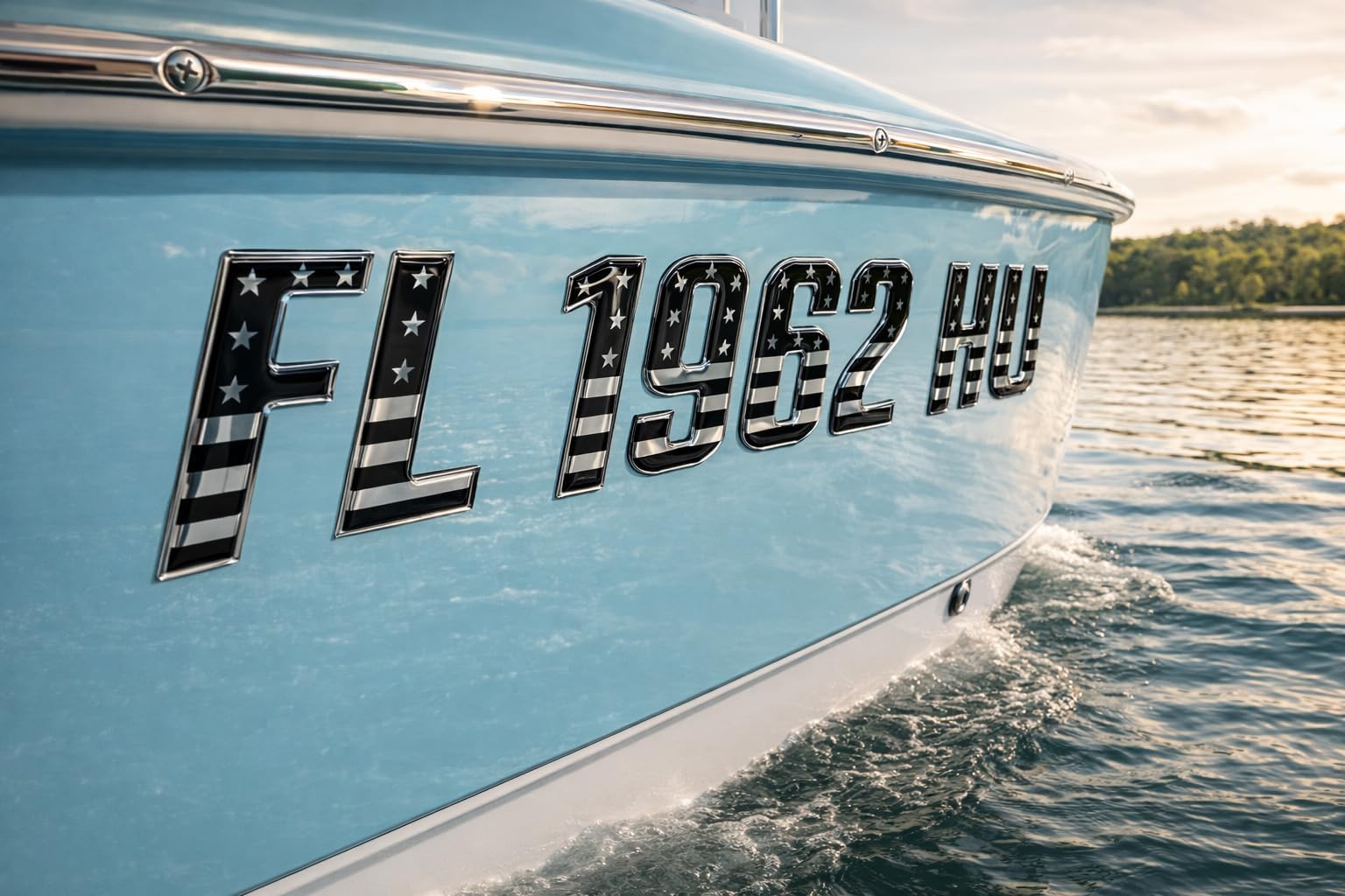 USA Boat Registration Numbers – 3D Raised Domed Chrome & Black Marine Decals