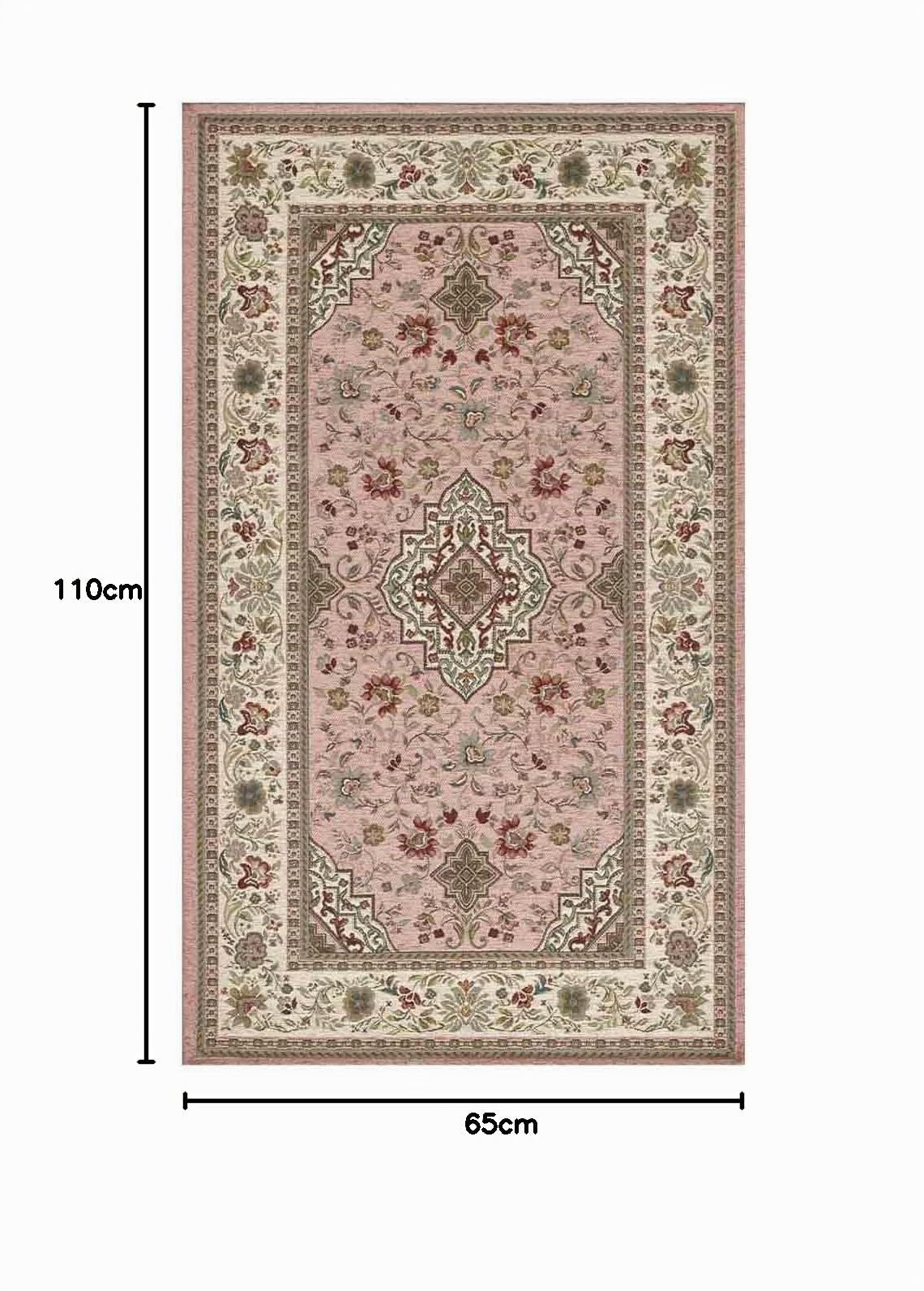 Coppia Tappeti orientali classici TABRIZ ROSA in ciniglia multiuso lavabili antiscivolo cm.65x110 (Set 2 pezzi)