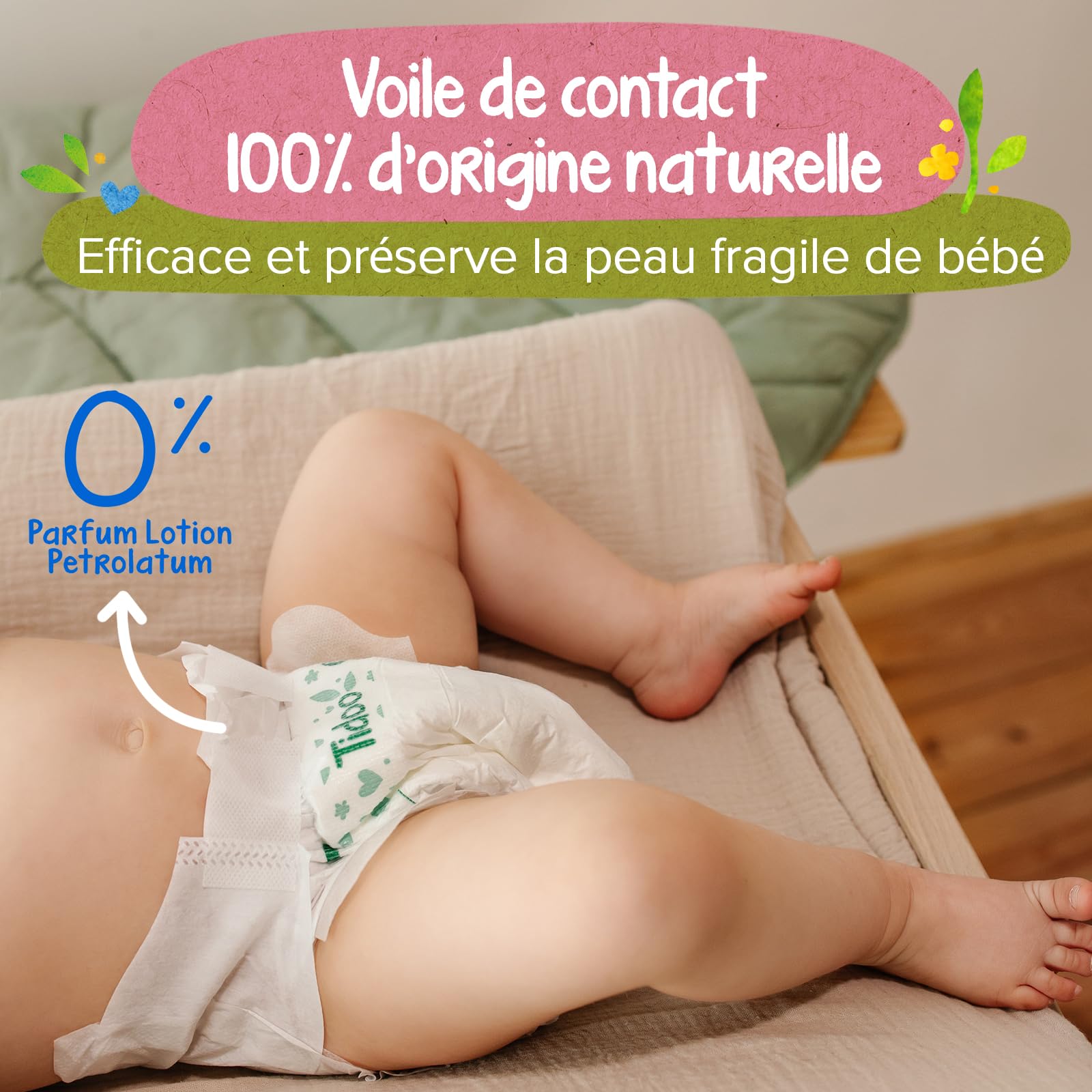 TIDOO - Couches écologique Taille 5 (12-25kg) - Origine Naturelle, sans substances nocives - 12h au sec, ultra absorbantes - Fabriquées en France - 120 Couches Jetables - Pack 1 Mois