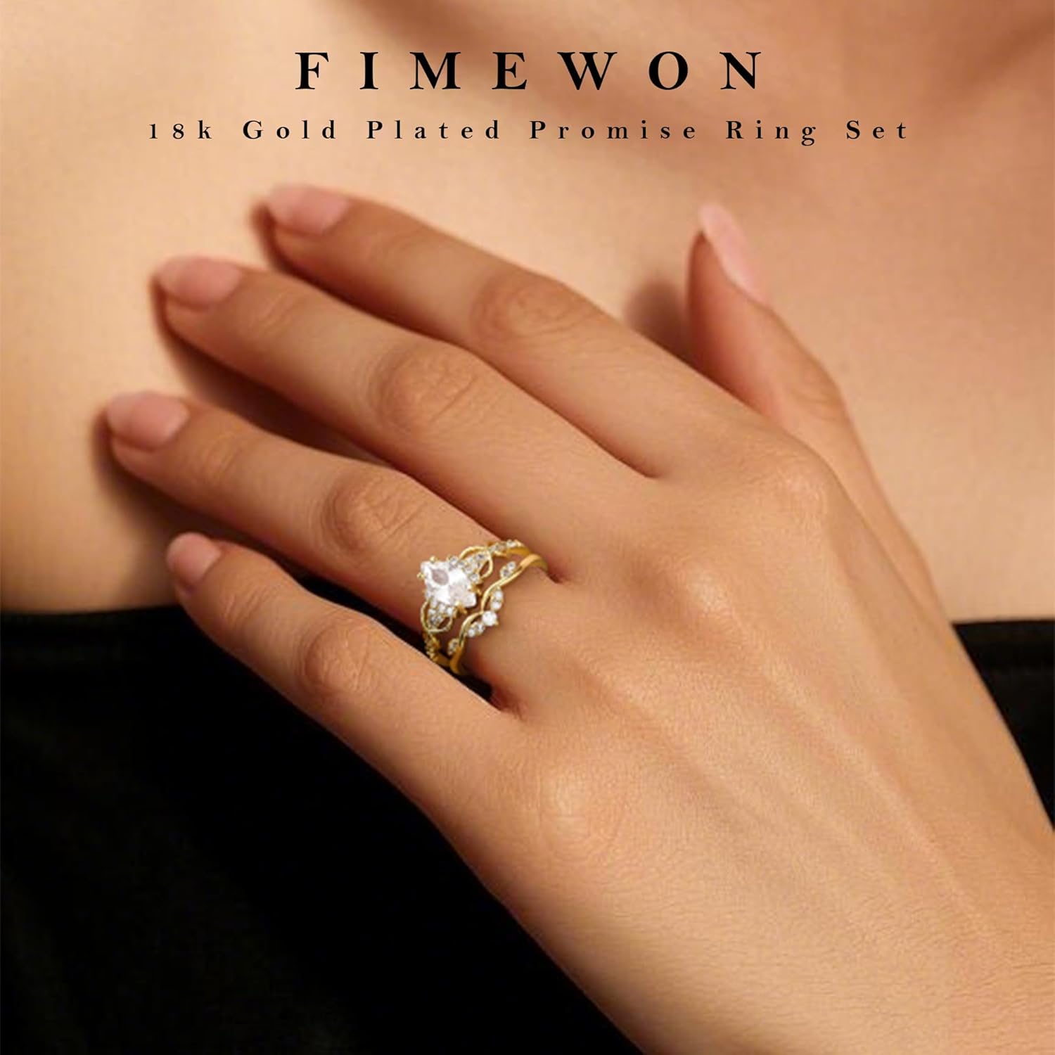 Cubic Zirconia Rings for Women Non Tarnish Marquise Engagement Ring Set 14K Gold Plated Rings Vintage Wedding Band for Her Size 5-10 - Image 4