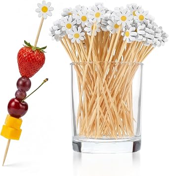 100 Pcs Daisy Cocktail Picks, 5 Inch Flower Toothpicks, Easter Picks for Spring Mothers Day Birthday, Decorative Toothpicks for Appetizers, Floral Pick Skewers for Fruit Drinks Desserts Party Decor