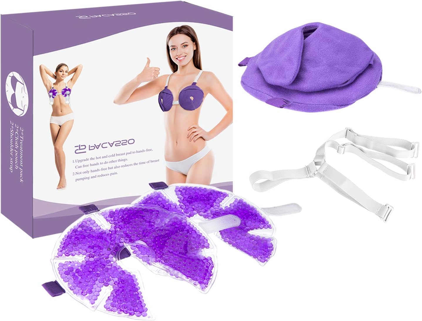 Hands-Free 3-in-1 Breast Therapy Pack, Hot and Cold Nursing Gel Pads for Relieving Breastfeeding Problems, Use with Any Breast Pump, Includes 2 Counts, 2 Covers, and 1 Shoulder Strap