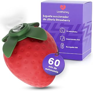 Lovehoney Strawberry Succionador de Clítoris para Mujer | Vibrador Succionador de Silicona con 10 Intensidades | Estimulador de Clítoris Recargable USB, Mini Vibrador Mujer Discreto