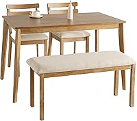 Vista 7 de Juego de comedor de 4 piezas estilo granja, mesa de madera con 2 sillas, banco, mesa de madera moderna de mediados de siglo y juego de silla