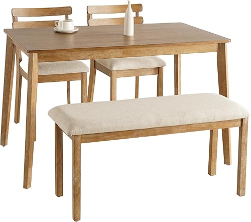 Miniatura 7 de Juego de comedor de 4 piezas estilo granja, mesa de madera con 2 sillas, banco, mesa de madera moderna de mediados de siglo y juego de silla 1 mesa